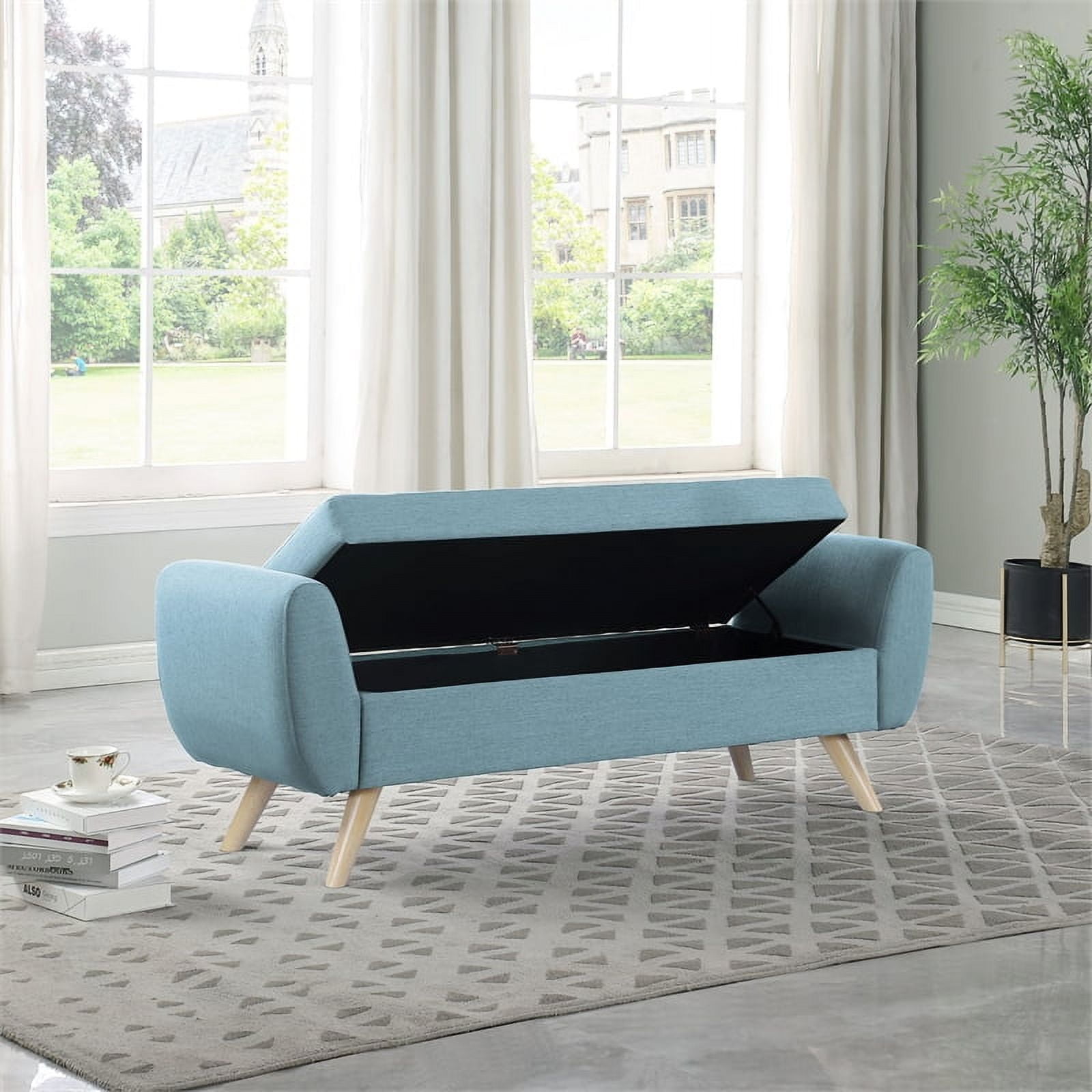 HomePop Modern Storage Bench, 60"W x 18"D x 21"H, French Blue - Image 5