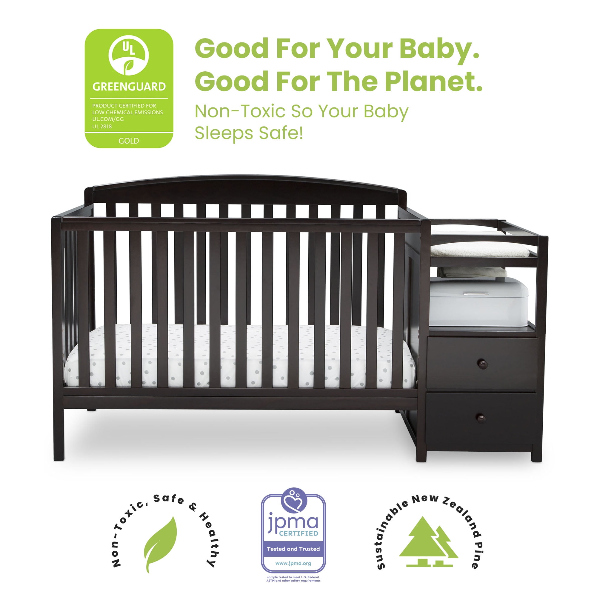 Delta Children Royal 4-in-1 Convertible Baby Crib and Changer, Dark Chocolate - Image 4