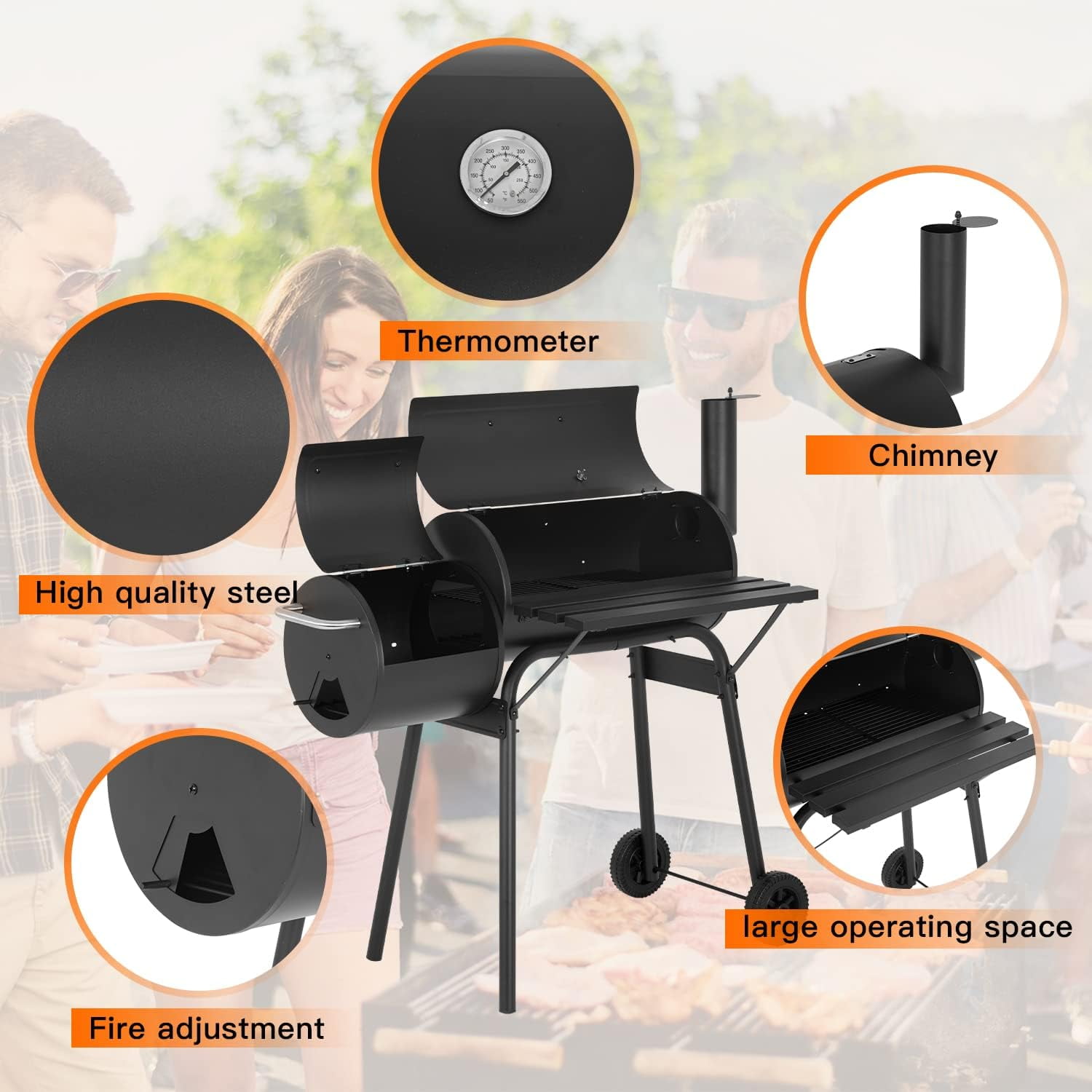 SUGIFT Portable BBQ Charcoal Grill with Offset Smoker - Image 6