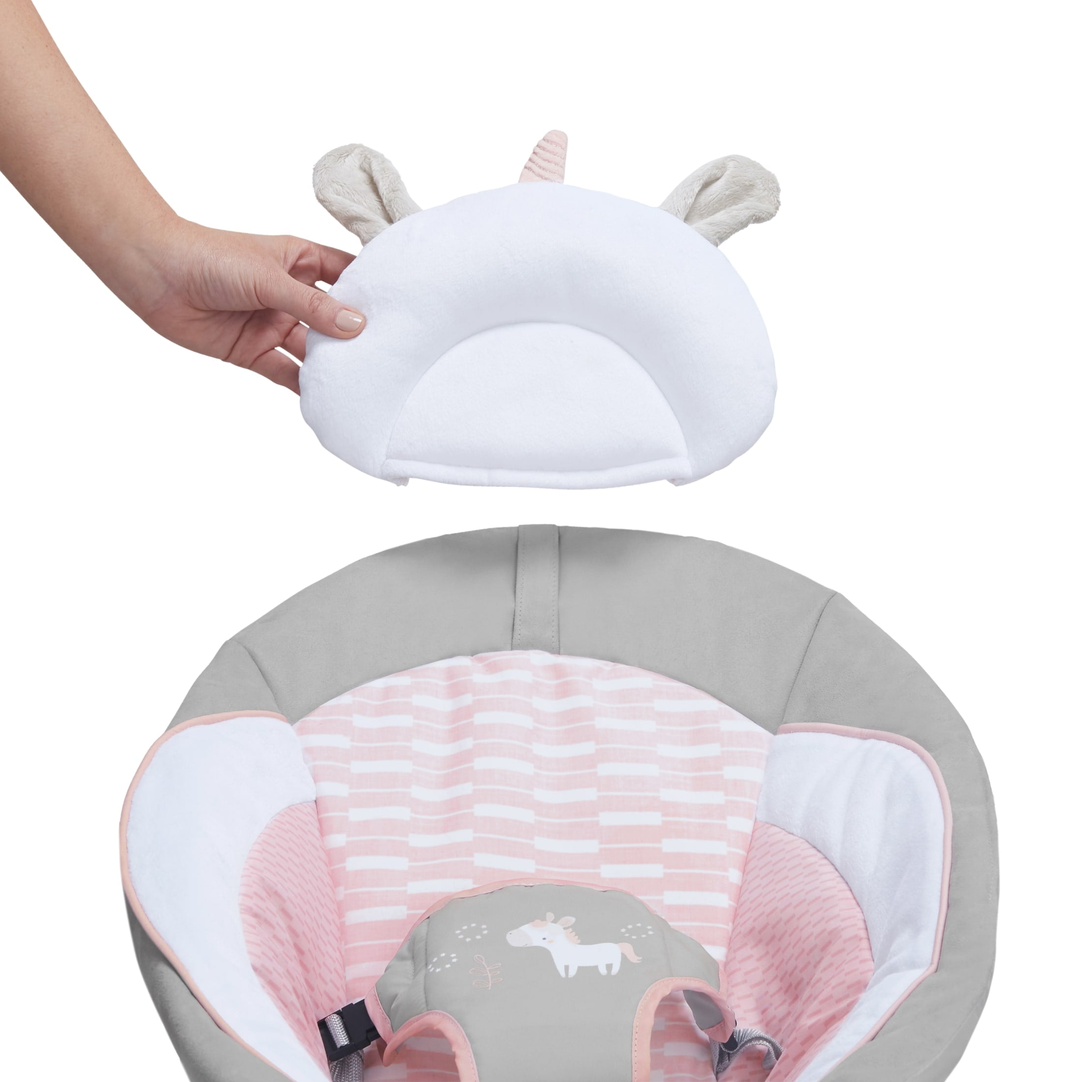Ingenuity Flora the Unicorn Vibrating Infant Baby Bouncer, Pink - Image 4