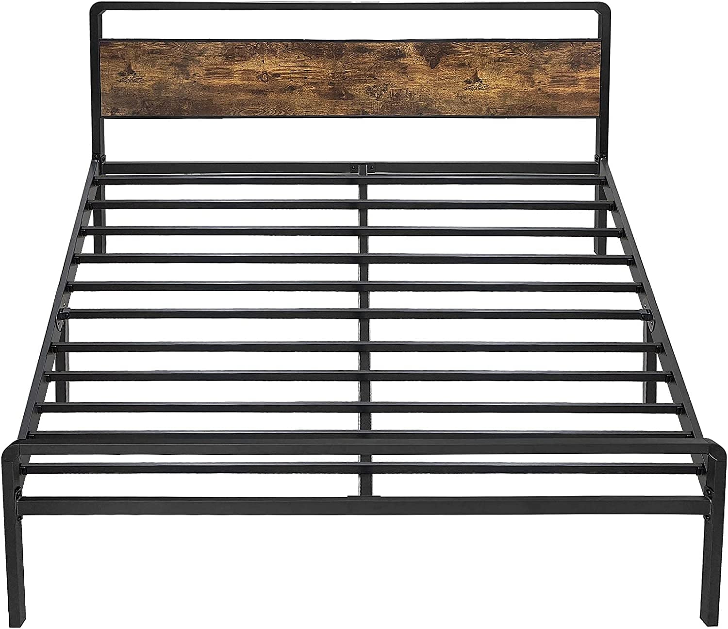 JOM King Bed Frame with Headboard and Storage No Box Spring Needed Metal & Wood Platform Heavy Duty Bedframe Size Black - Image 6