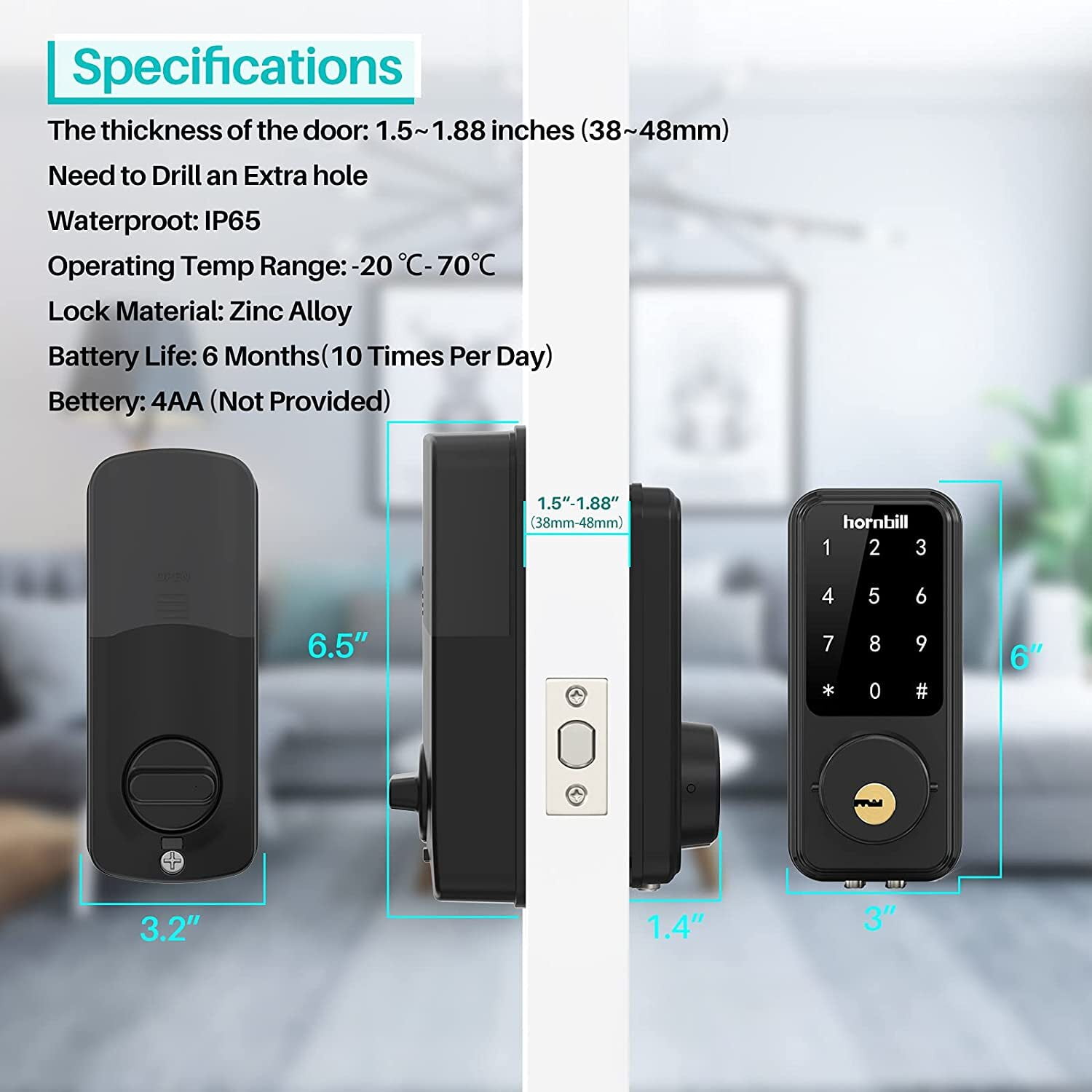 Wi-Fi & Bluetooth Smart Lock, Keyless Entry Smart Front Lock, hornbill Touch Screen Keypads, App Control, Auto Lock, Compatible with Alexa, Remotely Control (Included G2 Gateway) - Image 4