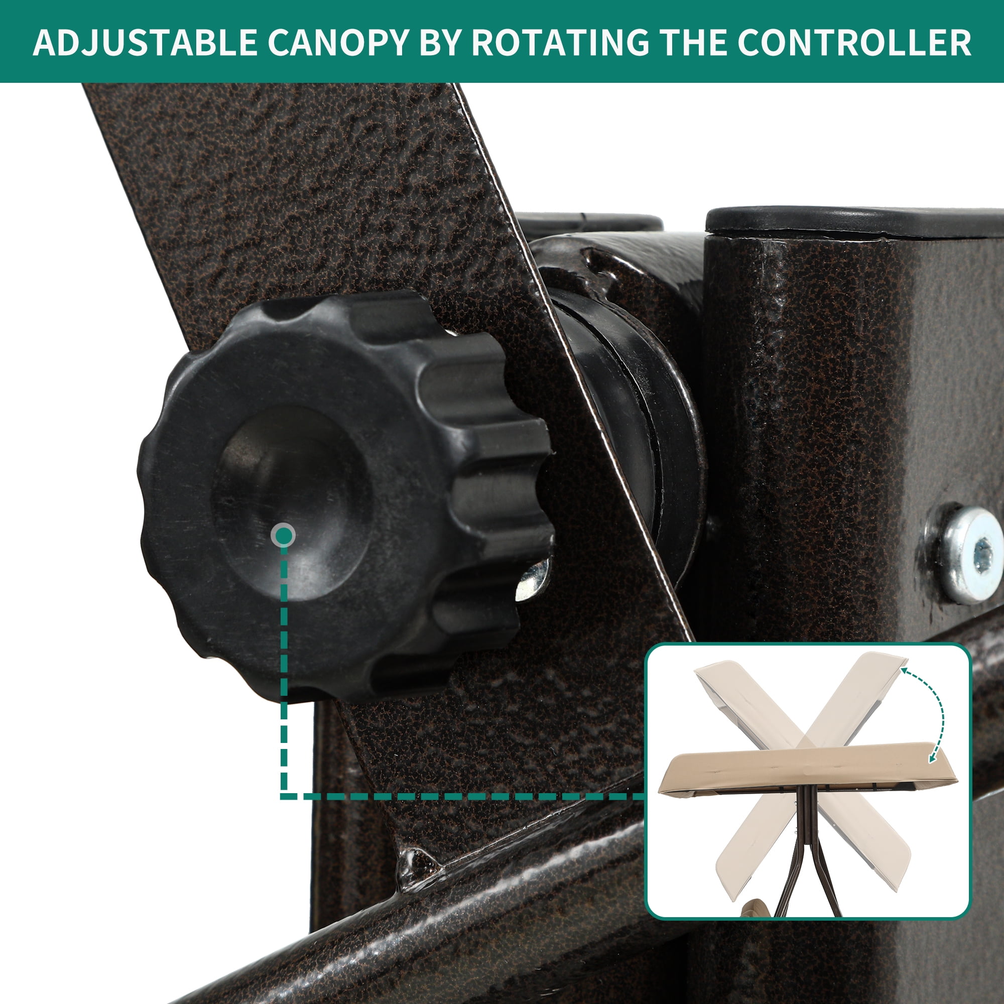 Dextrus Outdoor Patio Swing Chair, 3 Person Porch Swing with Adjustable Canopy, Removable Cushion,Suitable for Garden, Poolside, Balcony,(Brown) - Image 4