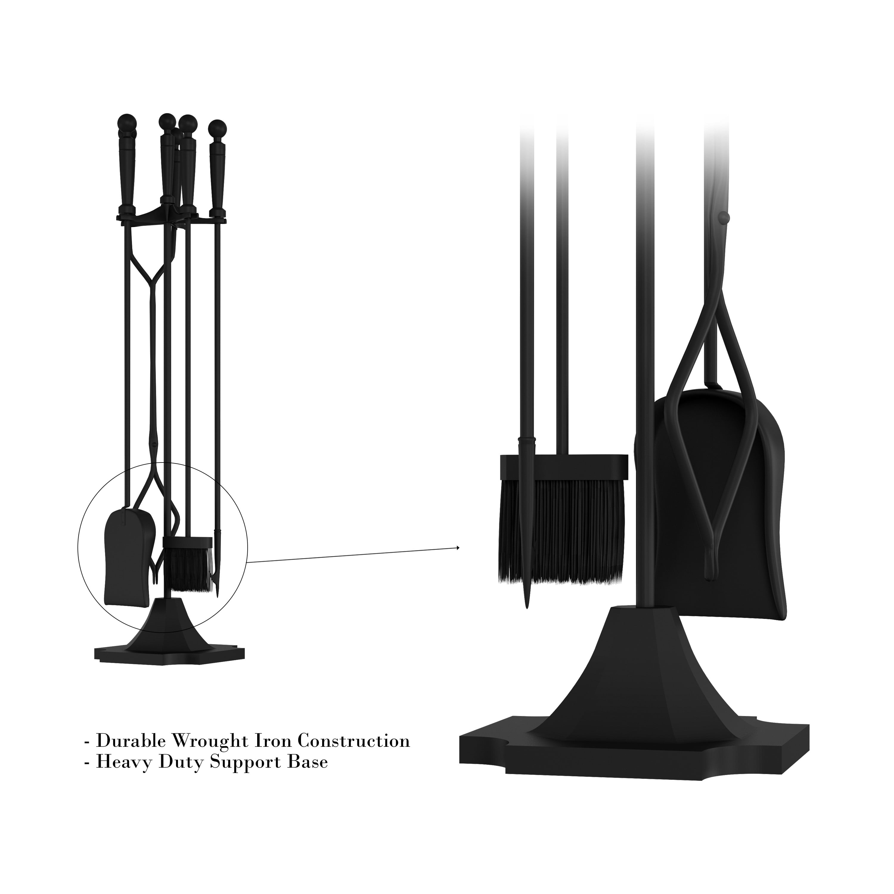 Lavish Home 5-Piece Fireplace Tool Set with Tongs, Shovel, Broom, and Poker - Image 8