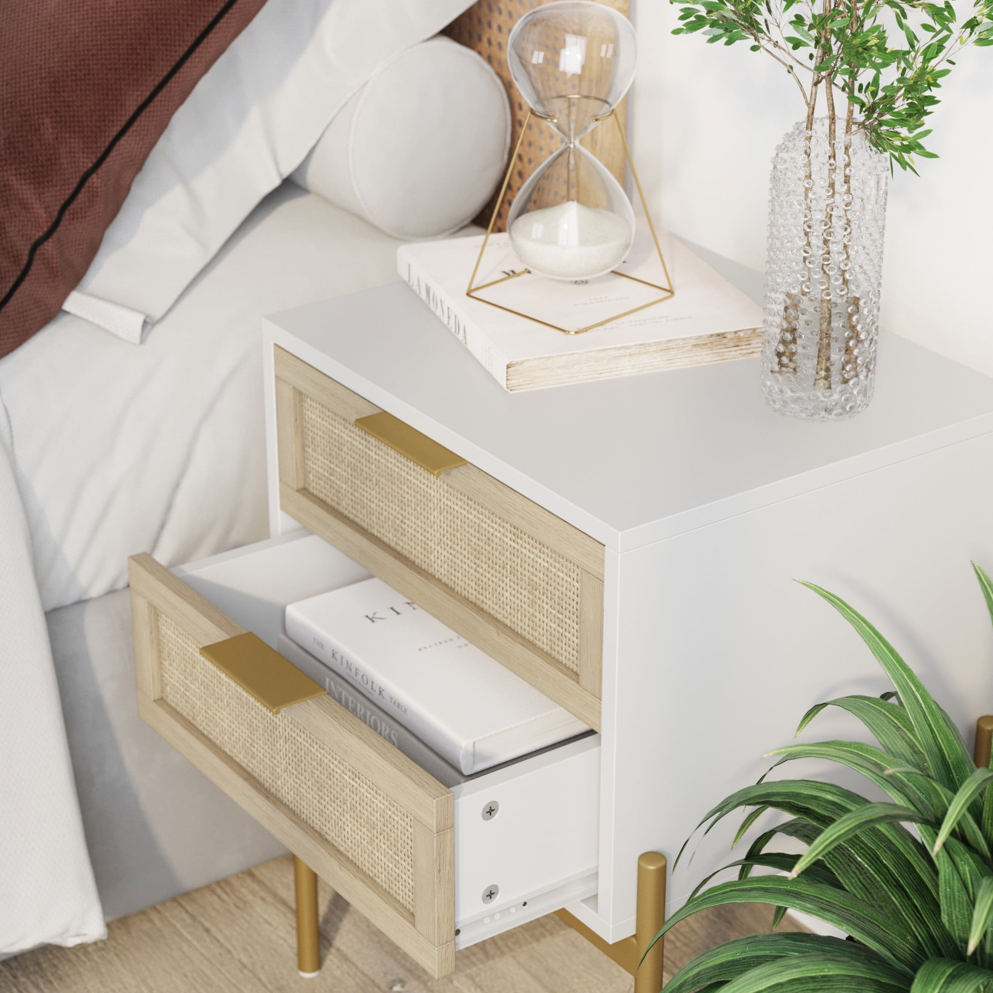 Nathan James Andrew Side Table with 2 Drawers, White/Gold - Image 8