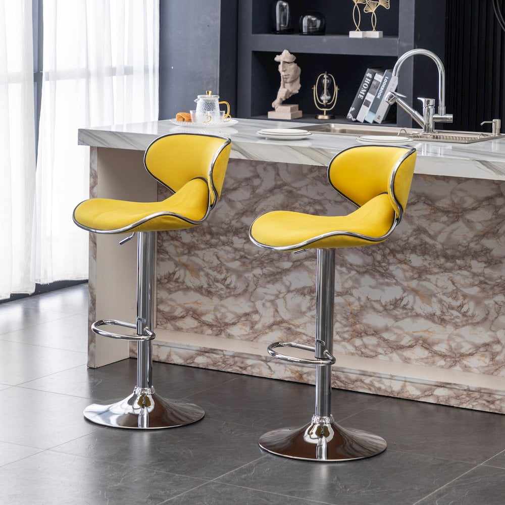 Roundhill Furniture Masaccio Bar Stool with Adjustable Height & Swivel, Yellow, Set of 2 - Image 8