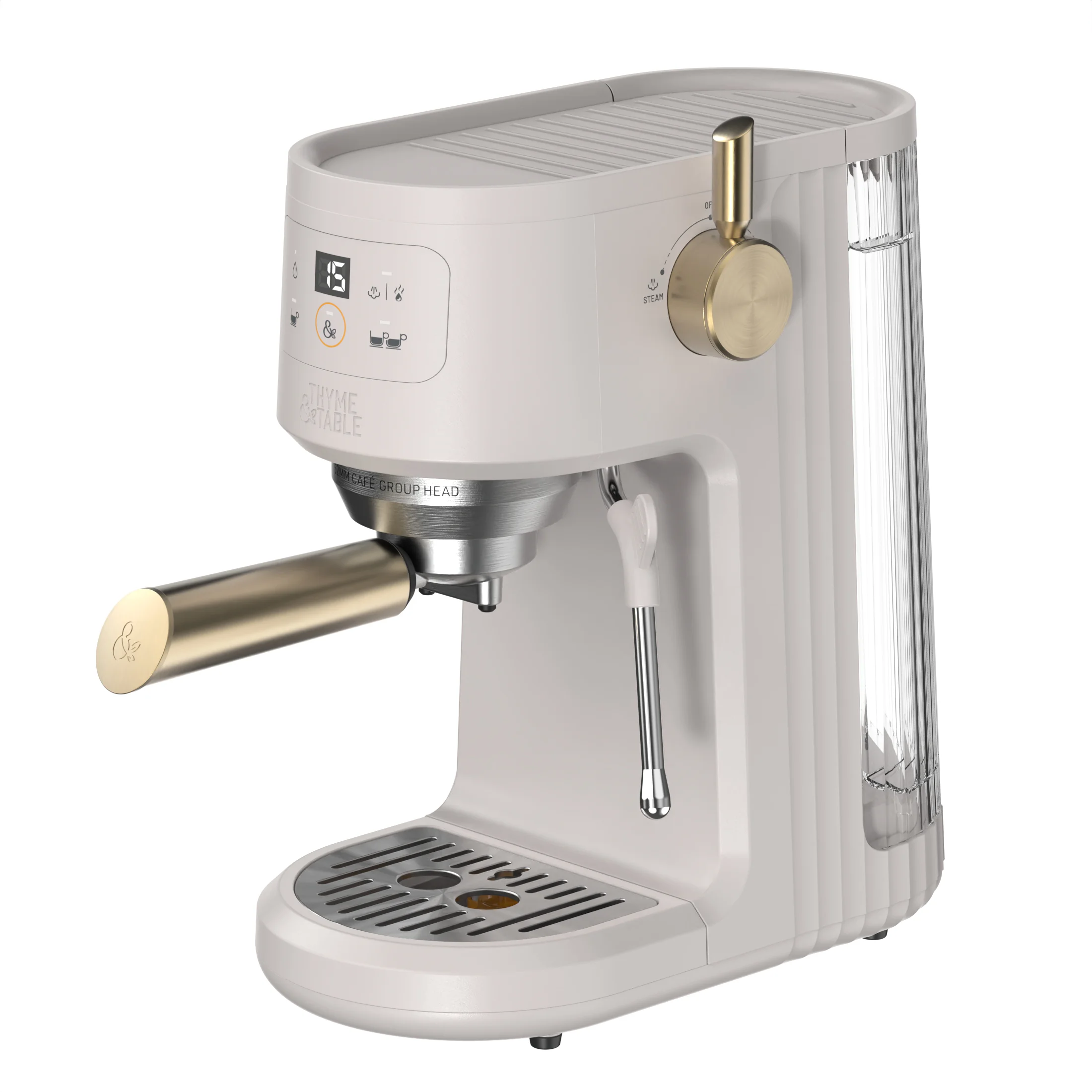 Thyme & Table Barista Mini Espresso Machine with 15-Bar Pressure and Steam Wand, Sand White - Image 2