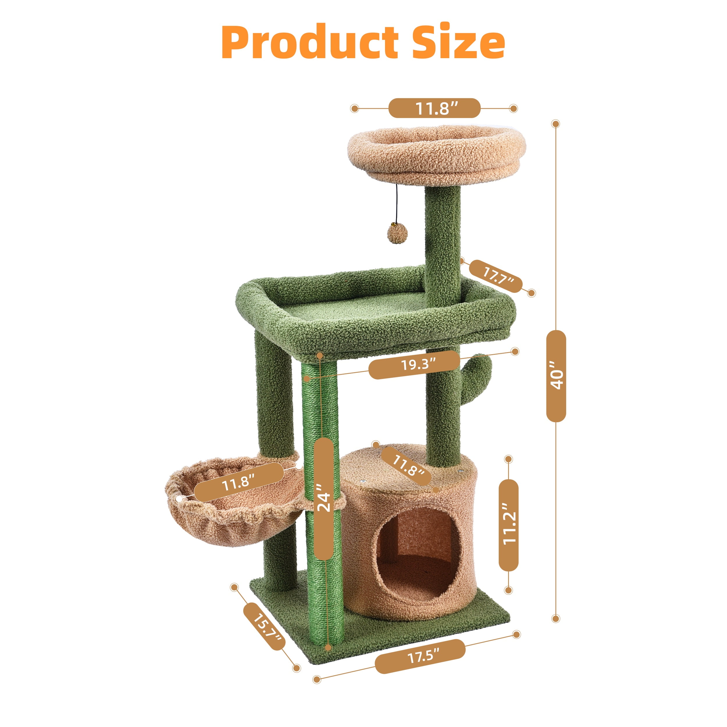 Vibrant Life 40inch Cactus Cat Condo with Sisal Scratching Post,Green - Image 5