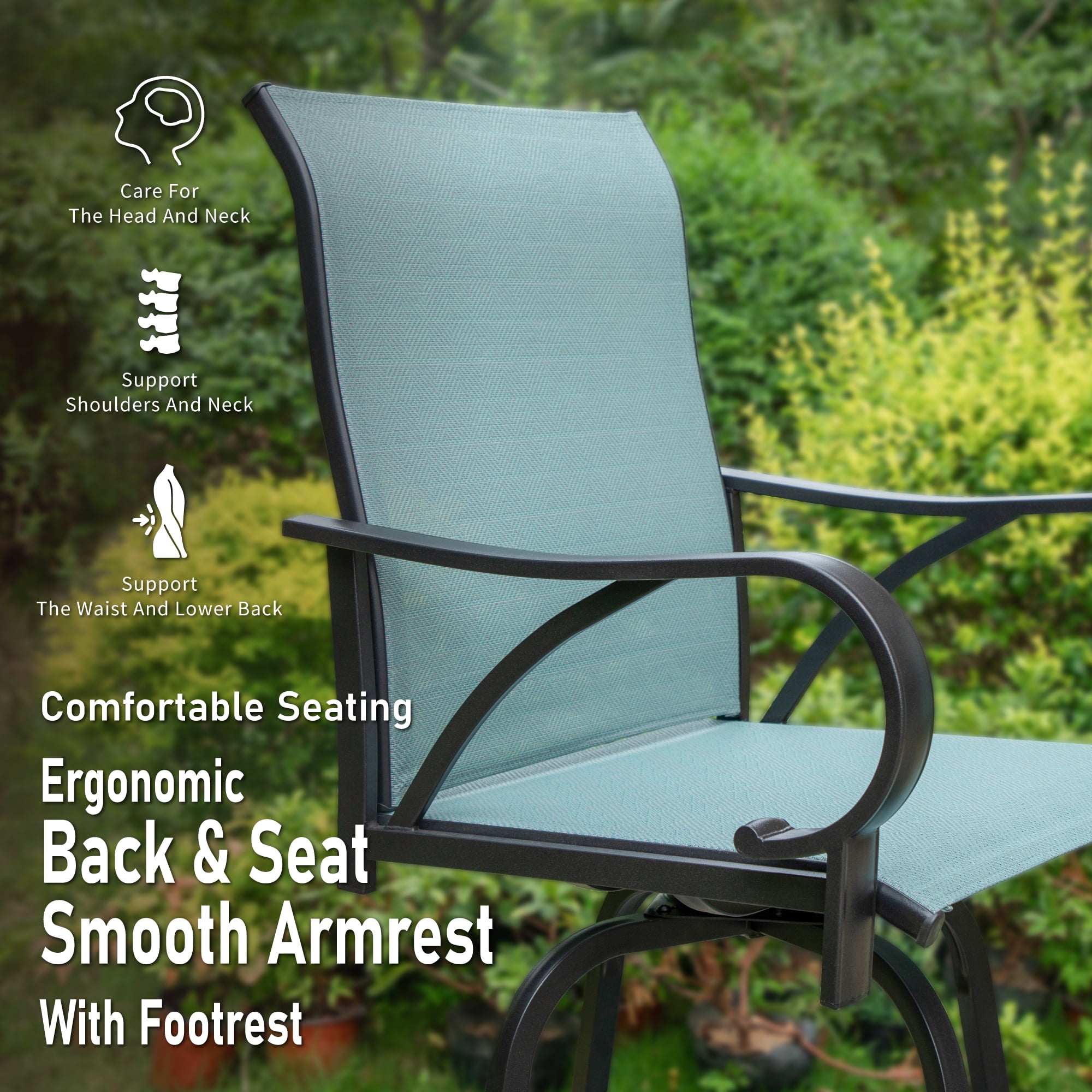 Summit Living Outdoor Patio Metal Swivel Bar Stools Set of 2, Patio Bar Stool Height Chairs,Black&Aqua - Image 9