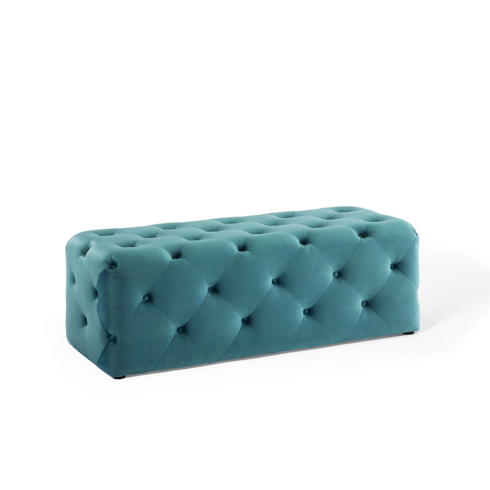 Modway Amour 48" Tufted Button Entryway Performance Velvet Bench in Sea Blue - Image 5