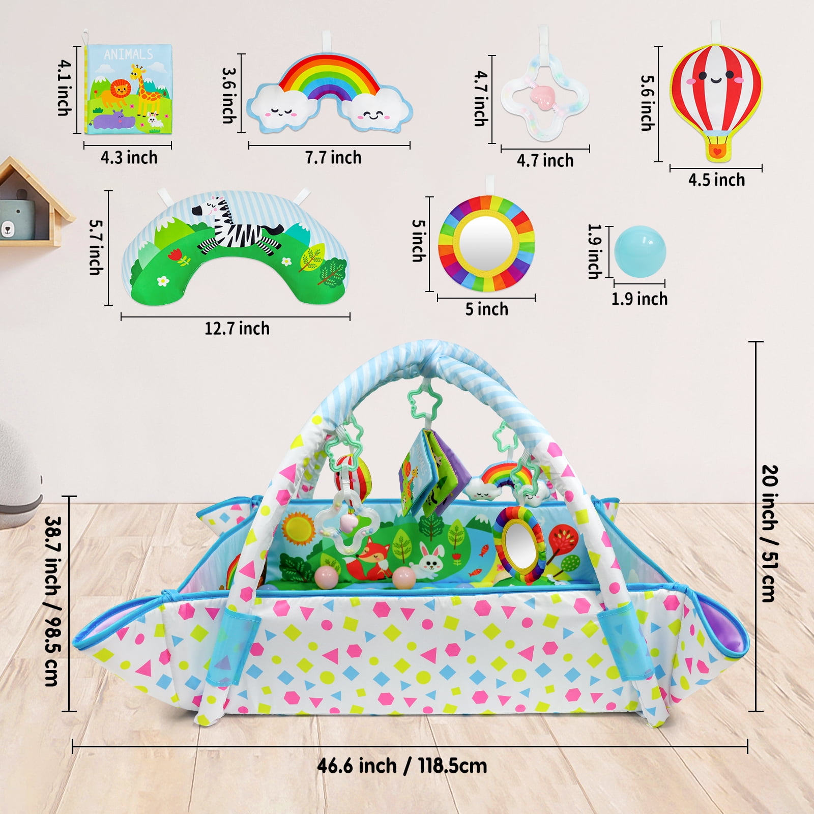 Dr.Rapeti Baby Play Gym Mat with Ball Pit 47x40 inches Colorful Animal Planet Style Activity Gym Center Tummy Time Mat for Newborn Infant Baby Toddler - Image 9