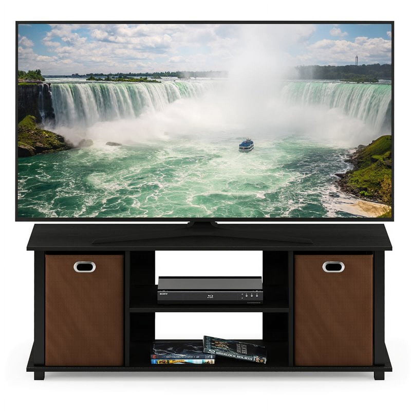 Furinno 13054AM-BK-MBR Econ Entertainment Center with & Storage Bins, Americano & Black & Medium Brown - Image 7