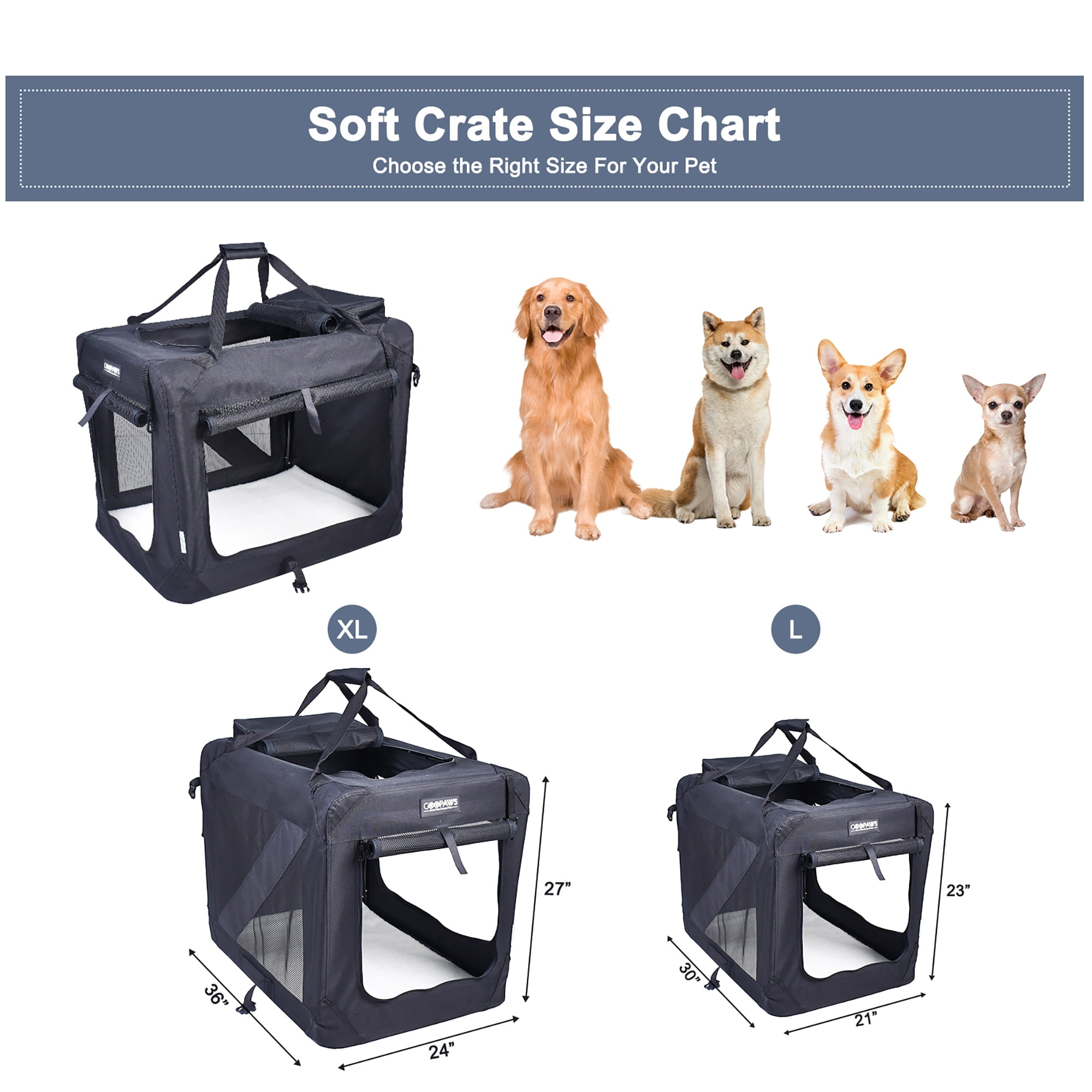 JESPET: 36" Soft Pet Crate - Black - Dogs & Cats Up to 70 lbs, 3 Door Folding Kennel, Indoor Outdoor Travel Carrier, Mesh Windows, Fleece Mat, GooPaws - Image 6