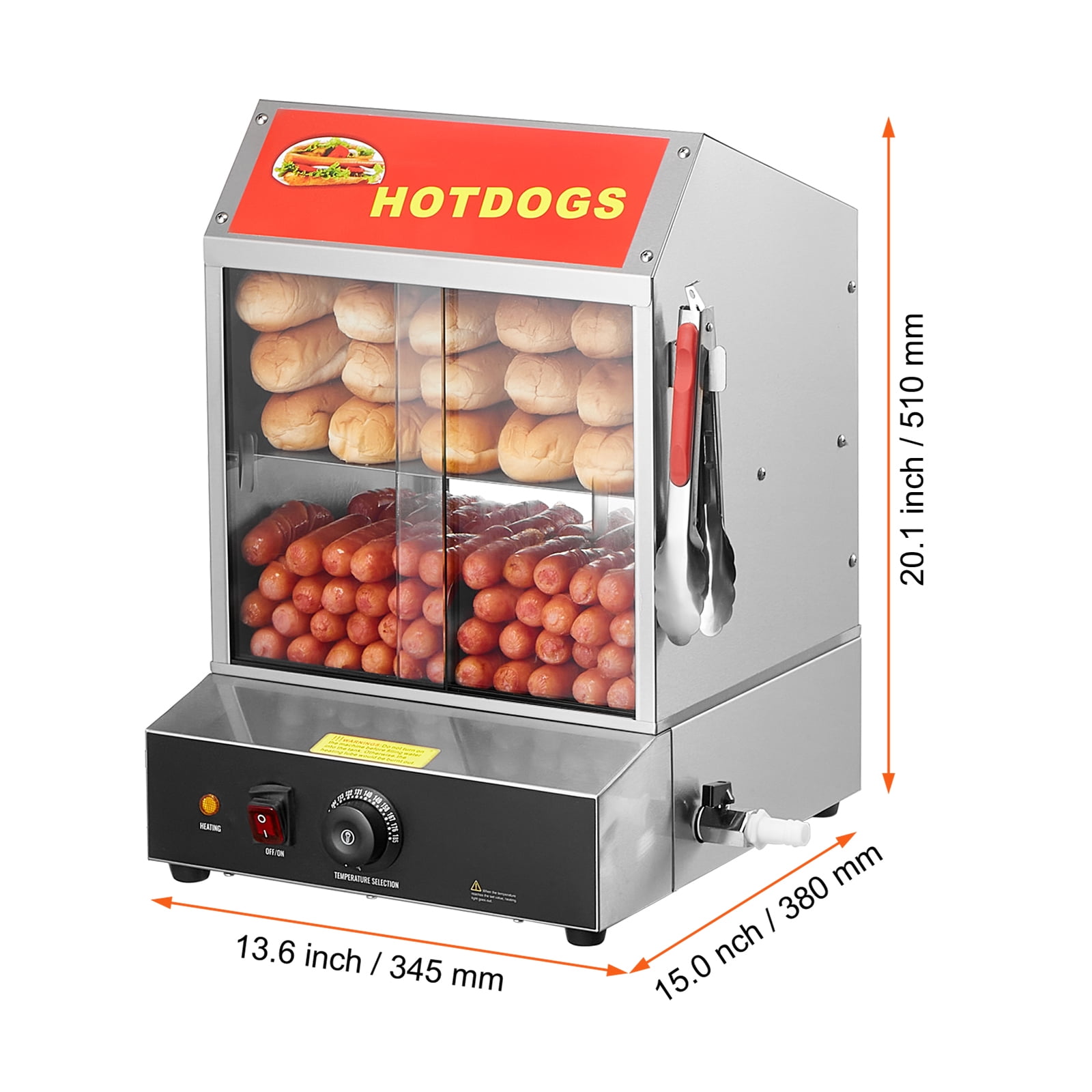 KFFKFF Hot Dog Warmer, 28.5QT, Dual-Level Hot Dog House Steamer, Temperature Adjustment 86℉~185℉, Electric Bread Heater with Durable Glass Slide Doors - Image 3