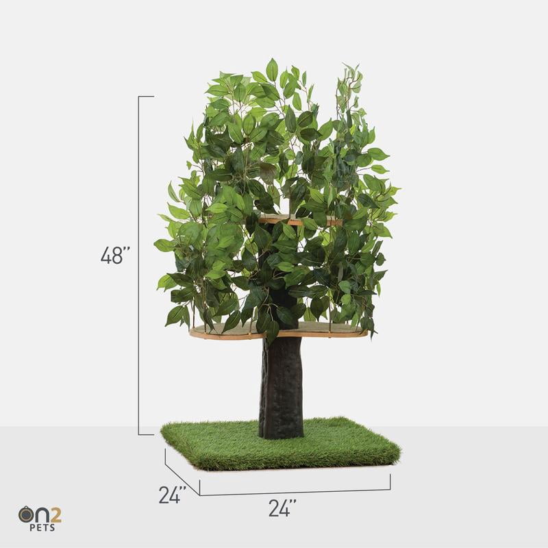On2 Pets 4ft Interchangeable Leaves Cat Activity Tree, Indoor Cat Tower, Comfy Cat Condo with Scratching Pads, Square Base (Evergreen) - Image 7