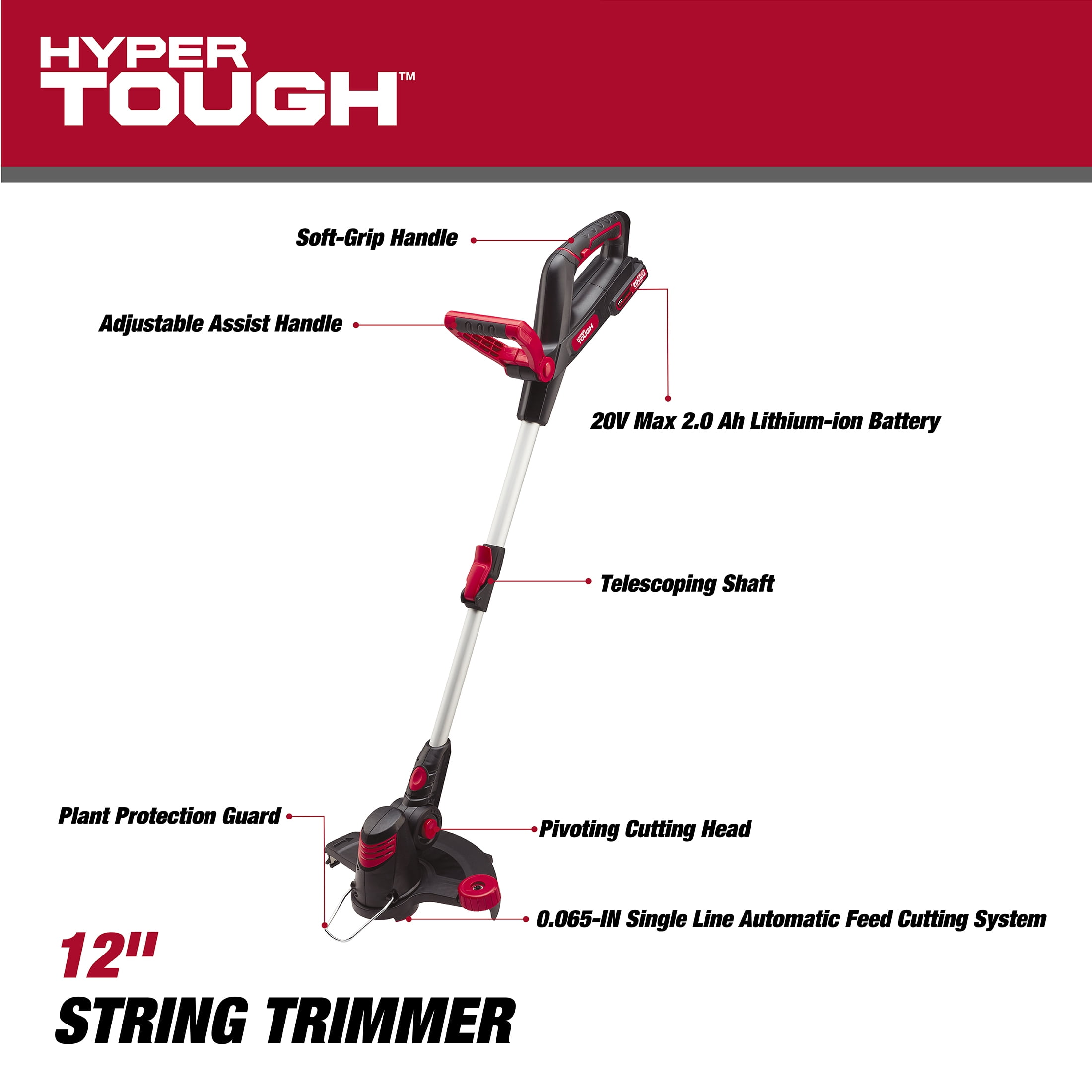 Hyper Tough 20V Max Cordless 12-inch String Trimmer, HT21-401-003-02 - Image 13