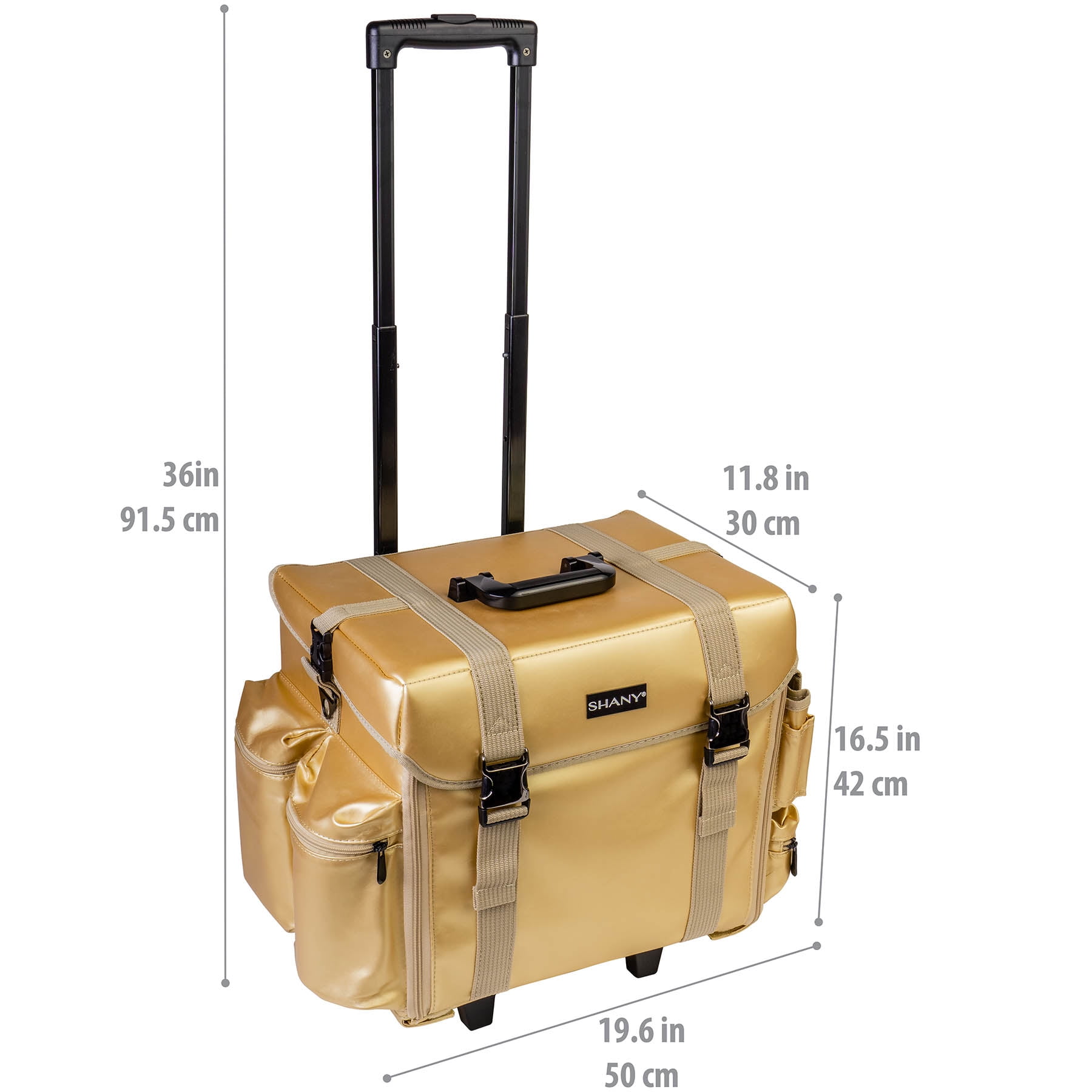 SHANY Makeup Artist Soft Rolling Trolley Cosmetic Case with Free Set of Mesh Bag Makeup Organizer - Travel Rolling Makeup Bag - Gold Medal - Image 5