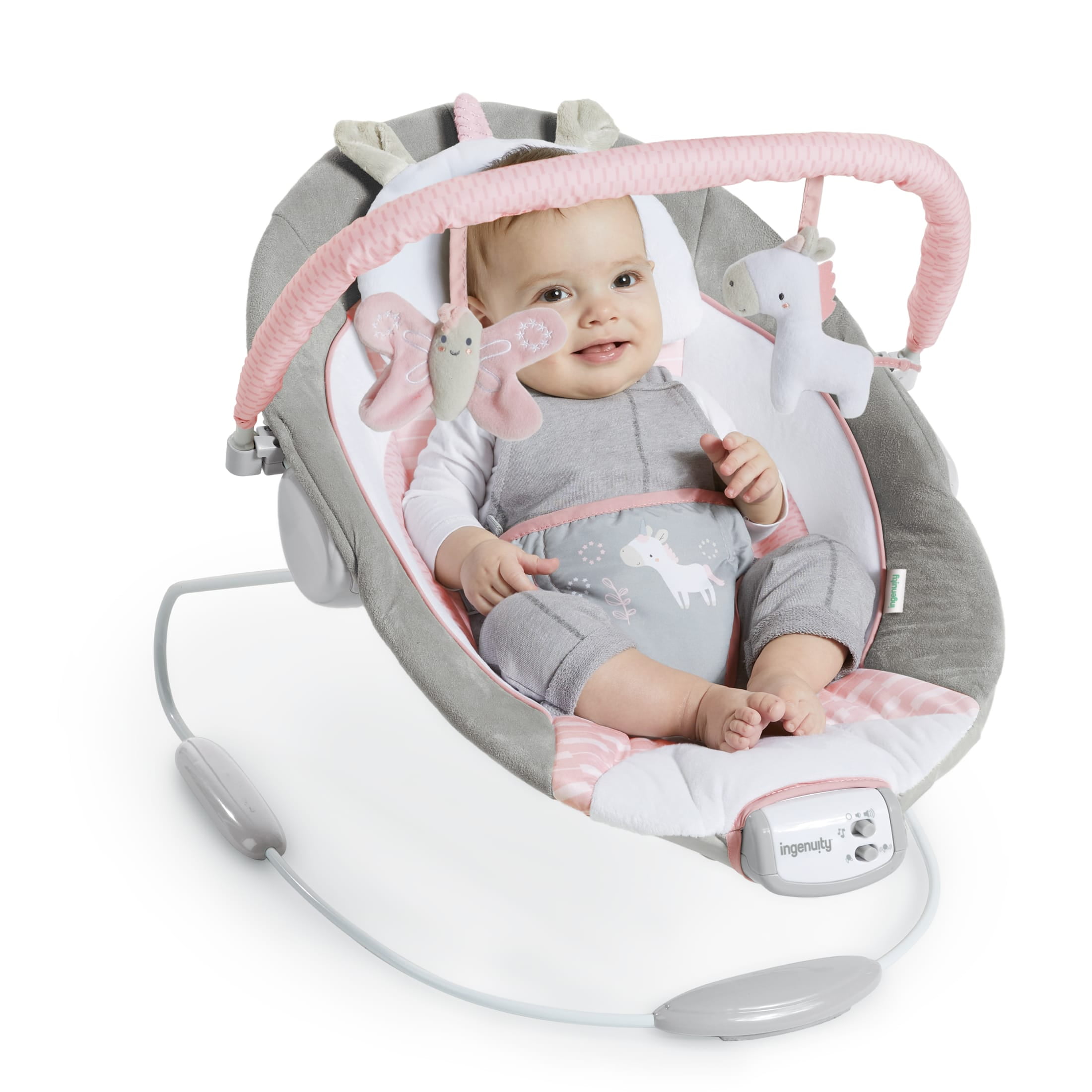 Ingenuity Flora the Unicorn Vibrating Infant Baby Bouncer, Pink - Image 7