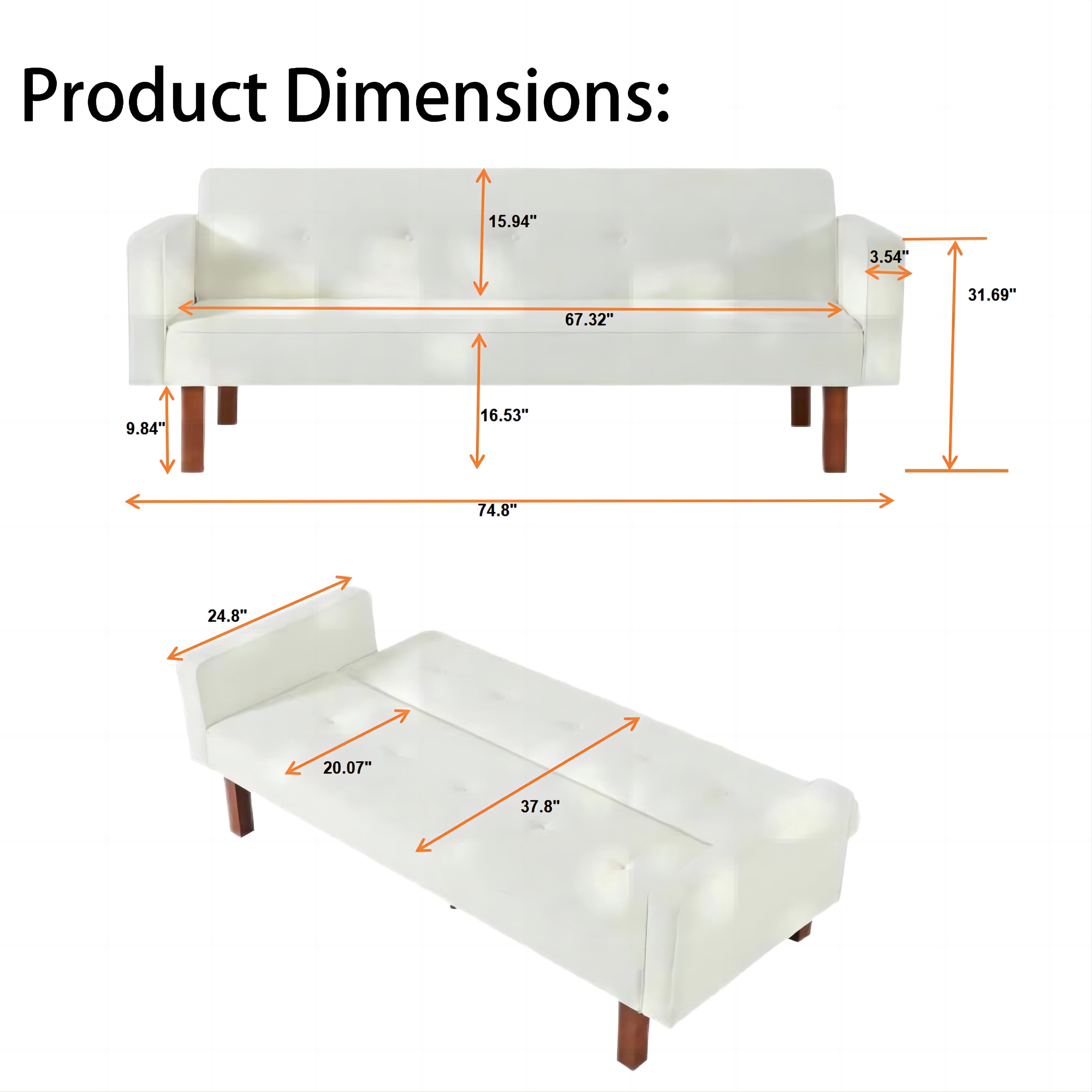 Futon Sofa Bed Convertible Couch Bed with Armrests,Modern Living Room Fabric Linen Sofa Bed,Folding Recliner Futon Couch Sleeper Set,Light Gray - Image 6
