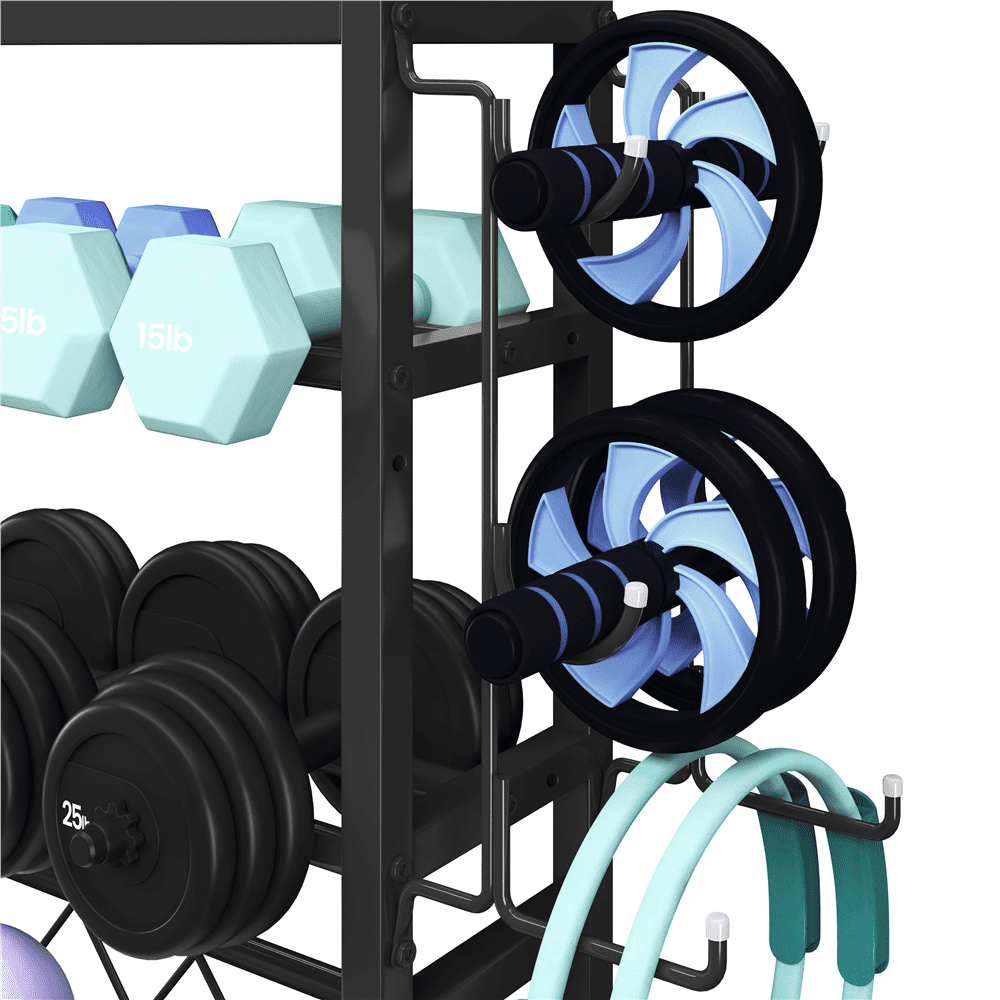 Renwick Metal Rolling Dumbbell Rack with Hooks, Black - Image 11