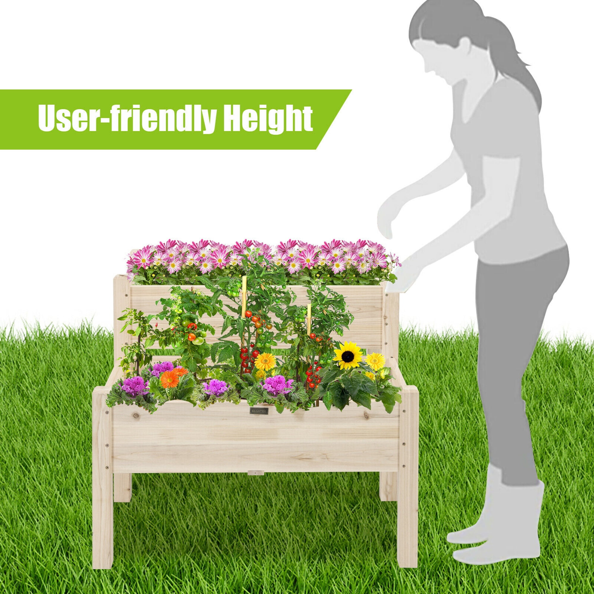Gymax 2 Tier Wooden Raised Garden Bed Elevated Planter Box w/Legs Drain Holes - Image 7