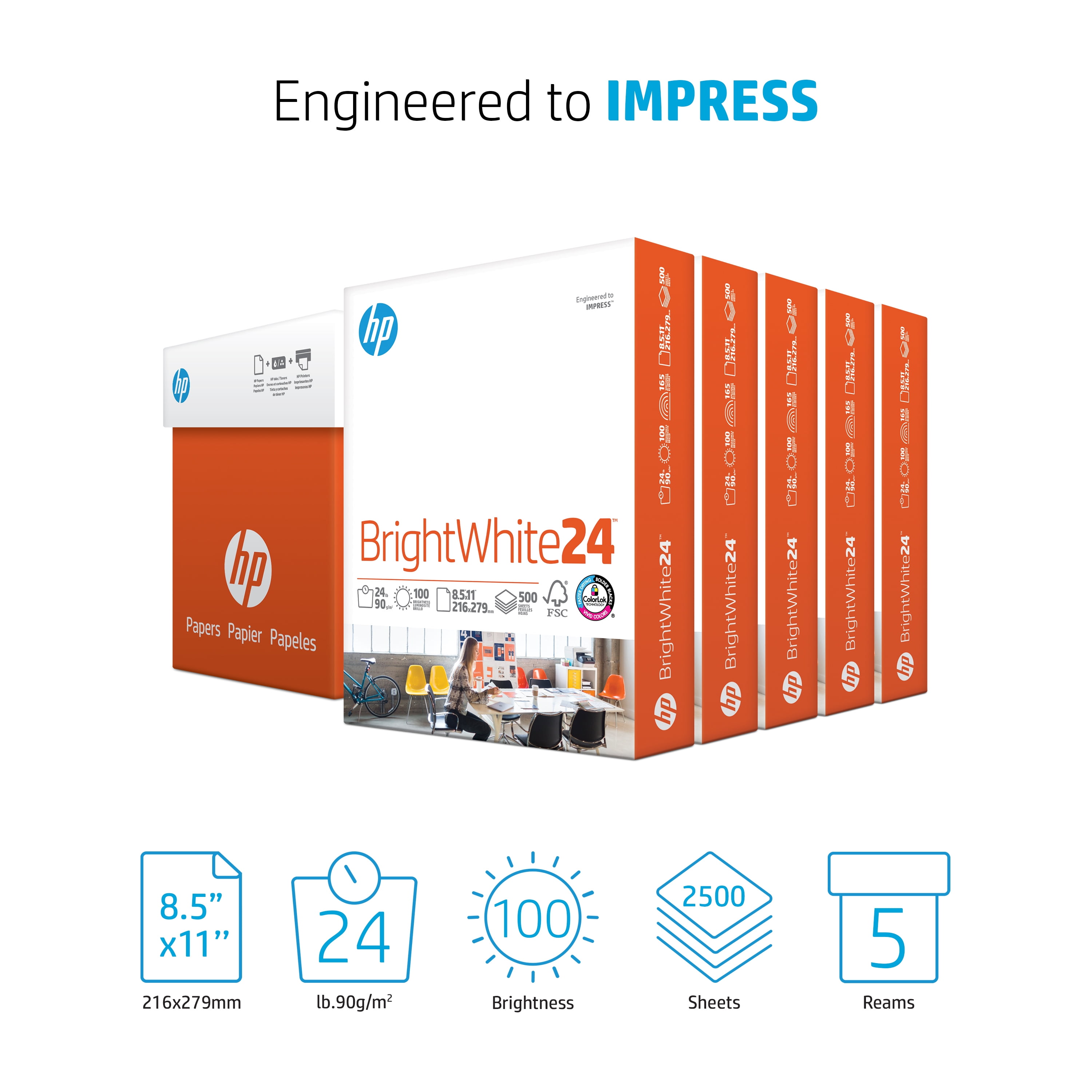 HP Printer Paper, Brightwhite 24lb, 8.5x11, 5 Ream, White, 2,500 Sheets - 203000C - Image 7