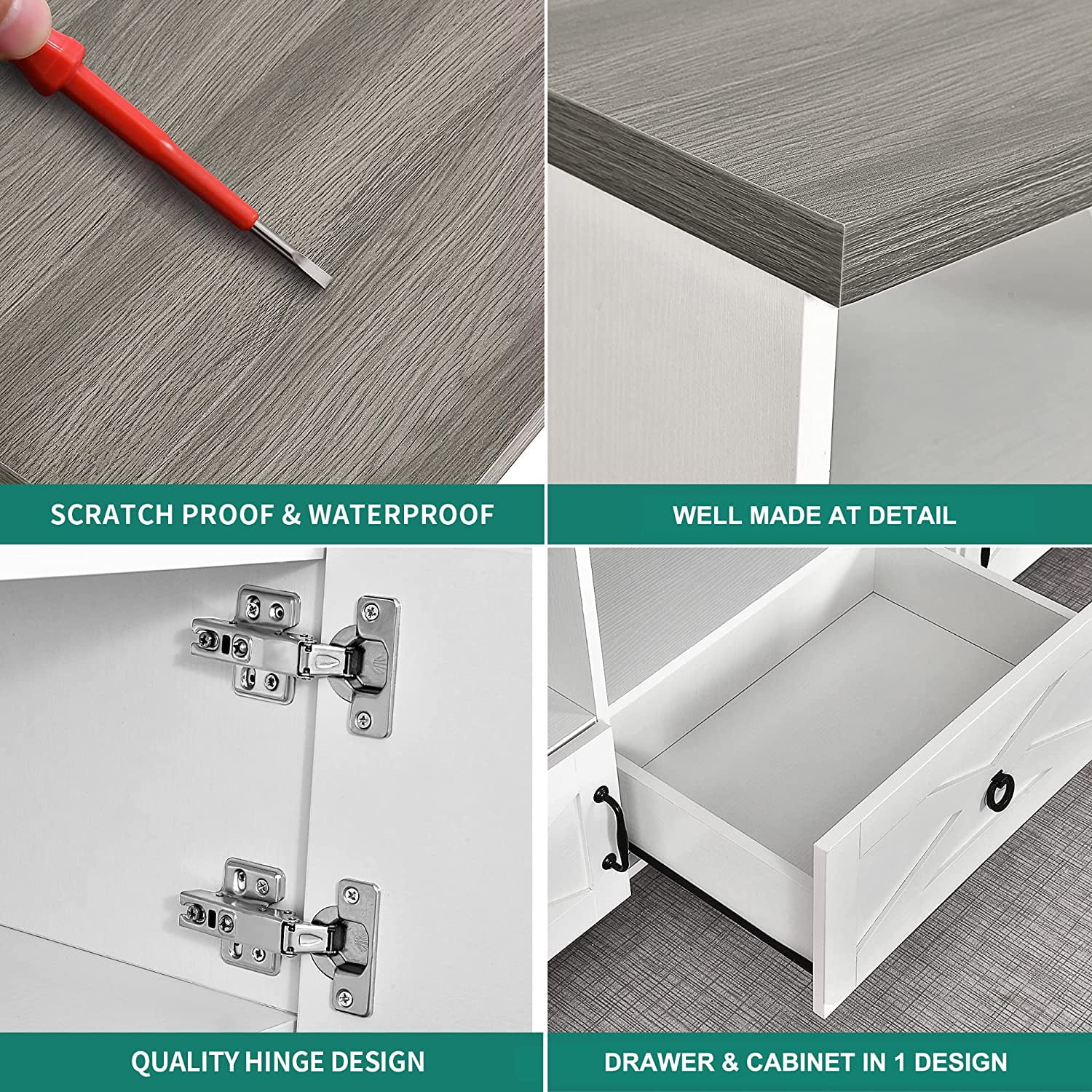 Dextrus Modern TV Stand for 70/65 inch, Wood Media Console with Storage Cabinet and Open Shelves, White/Grey - Image 6