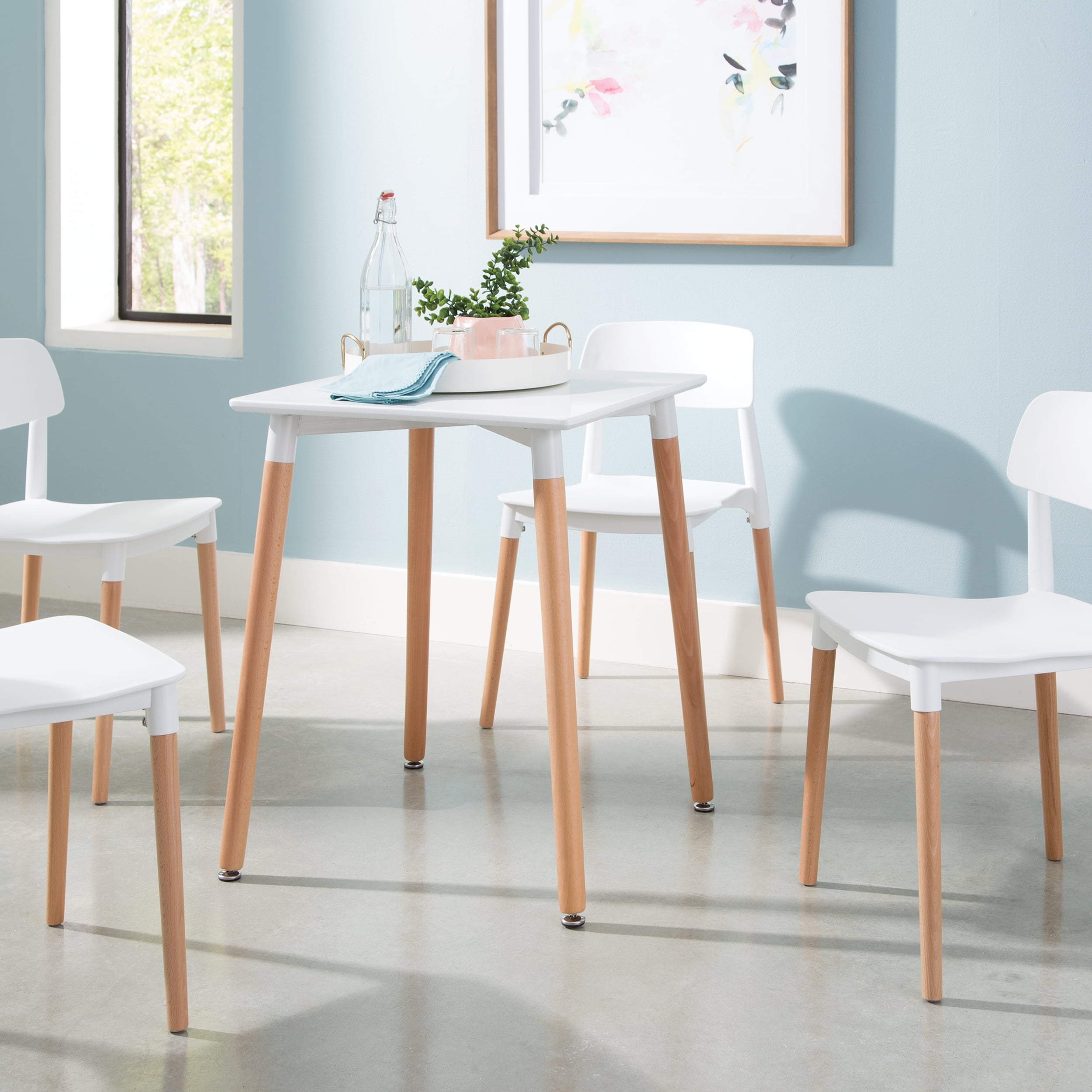 OFM Mid Century Modern 24" Square Dining Table, Solid Wood Legs, White - Image 4