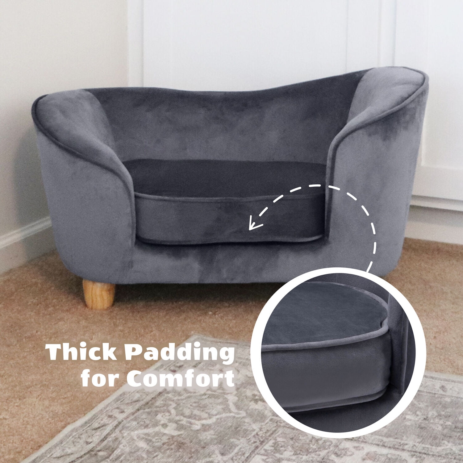 Critter Sitters 28-In. Faux-Velvet Gray Oval Pet Bed for Small-Sized Dogs and Cats - Image 8