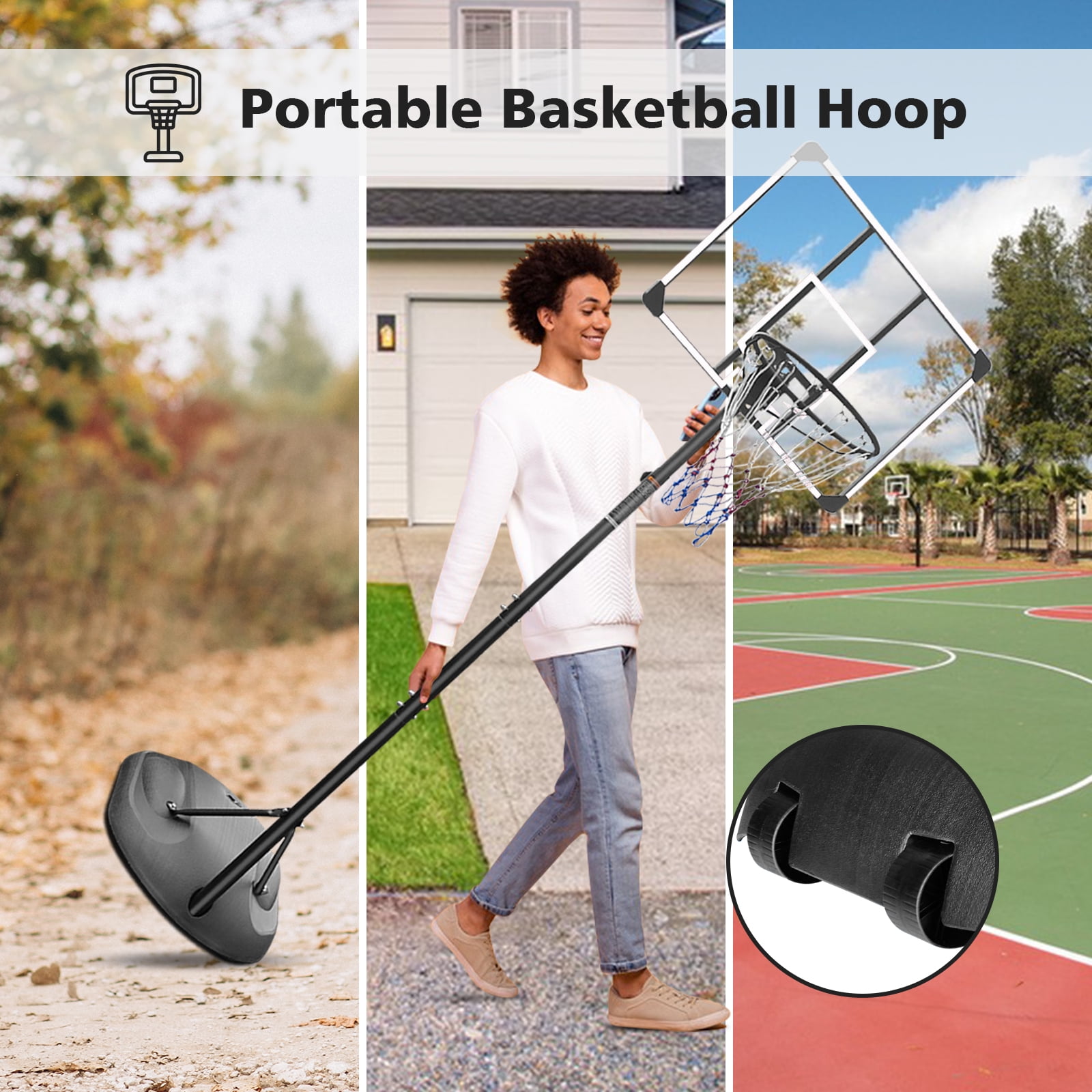 HooKung 7.5 ft - 9.2 ft Adjustable 32" x 24" Backboard Indoor and Outdoor Portable Basketball System - Image 6