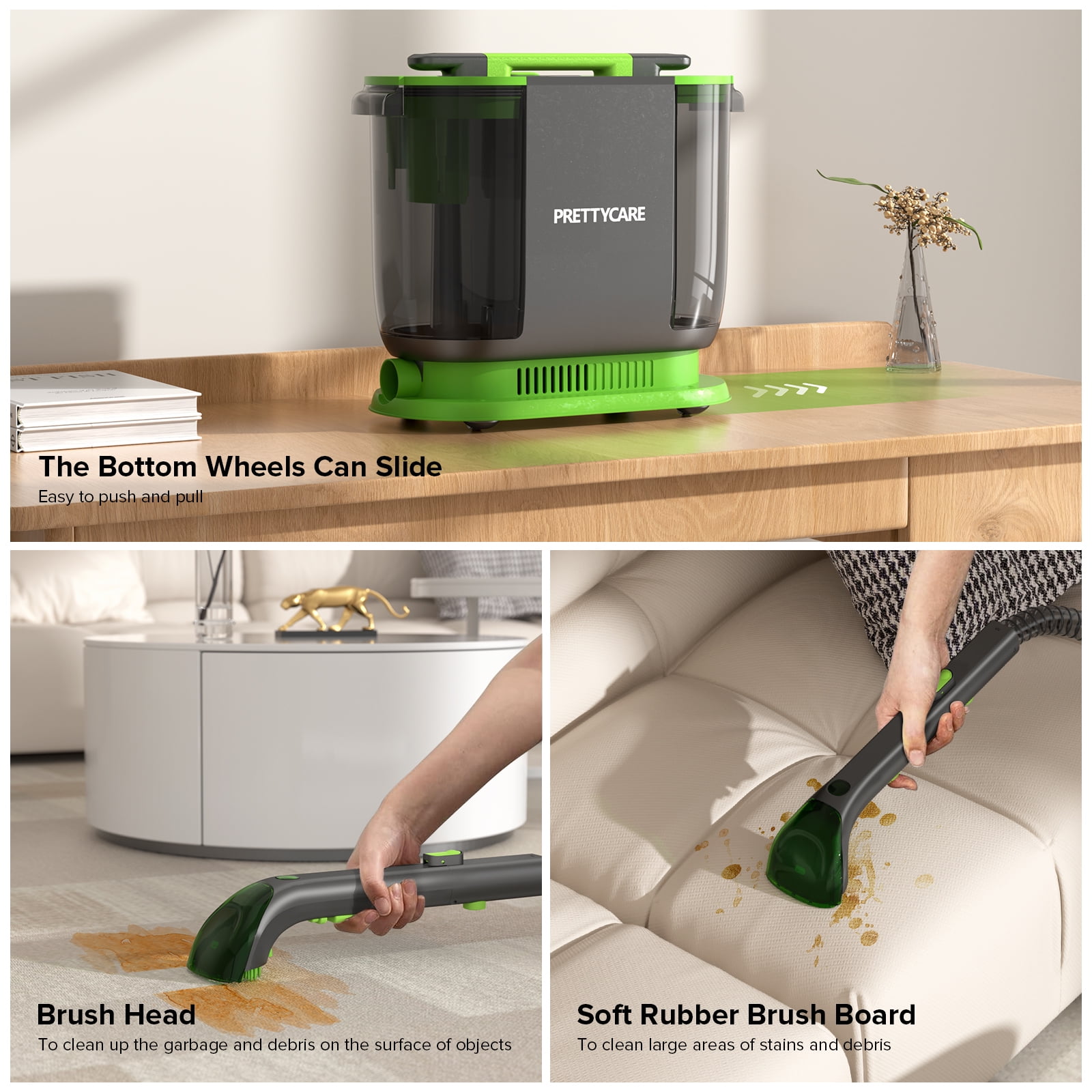 PrettyCare Portable Carpet Shampooer,Upholstery Cleaner,14Kpa Strong Suction Carpet Cleaner Machine,500W Powerful Motor - Image 4