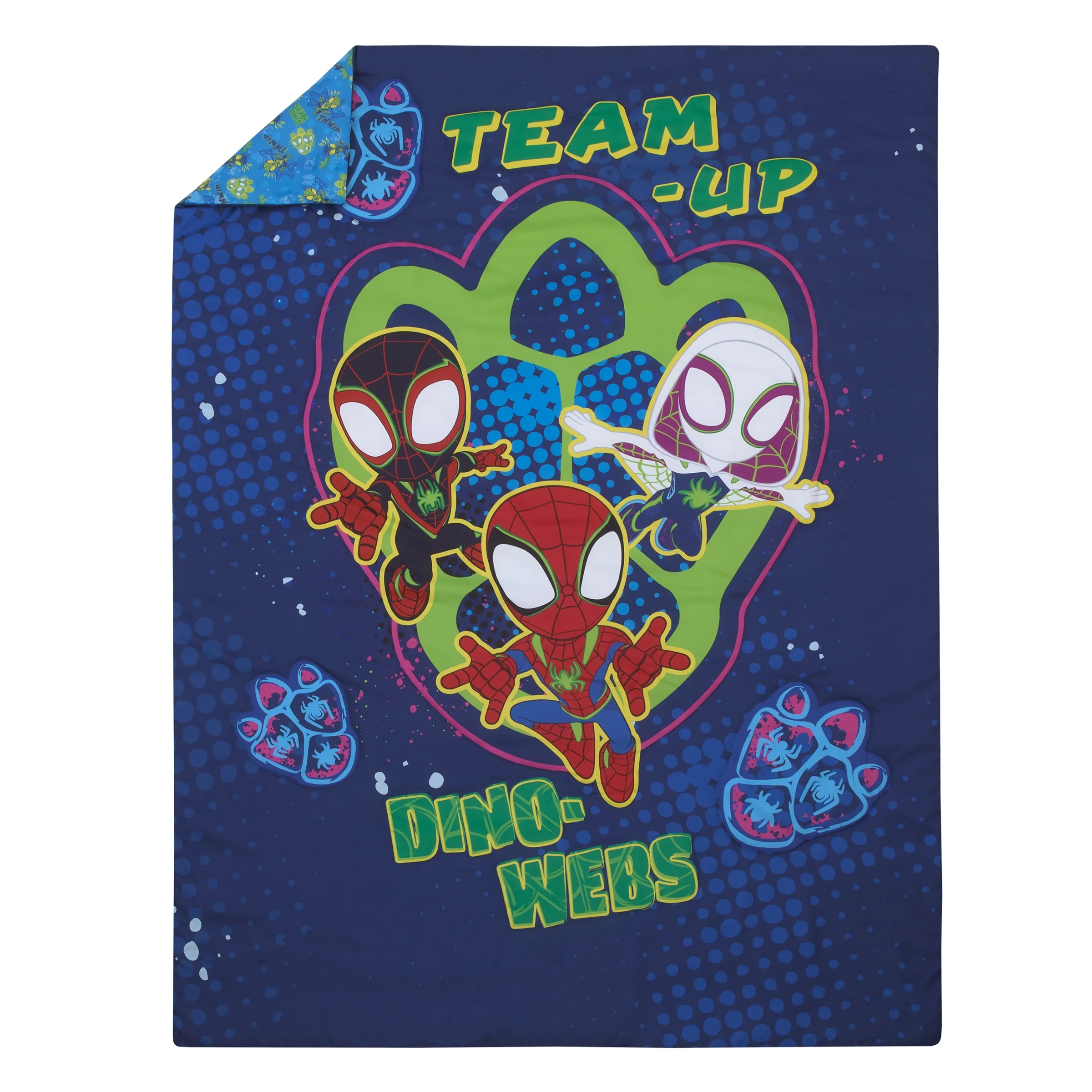 Marvel Spidey Dino Webs 5-Pc Toddler Bed Set - Comforter, Fitted Sheet, Top Sheet, Pillowcase, Blanket, Blue, Toddler Boy - Image 6