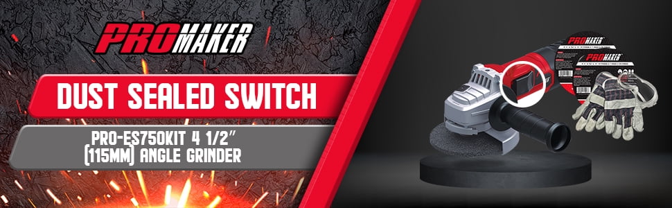 Promaker 6.5-Amp Power Angle Grinder 4-1/2 inch with Protection Googles, Pair of gloves, Two grinding Wheels, Box, and two (2) extra Carbon brushes (115mm) 750W. PRO-ES750KIT. - Image 6