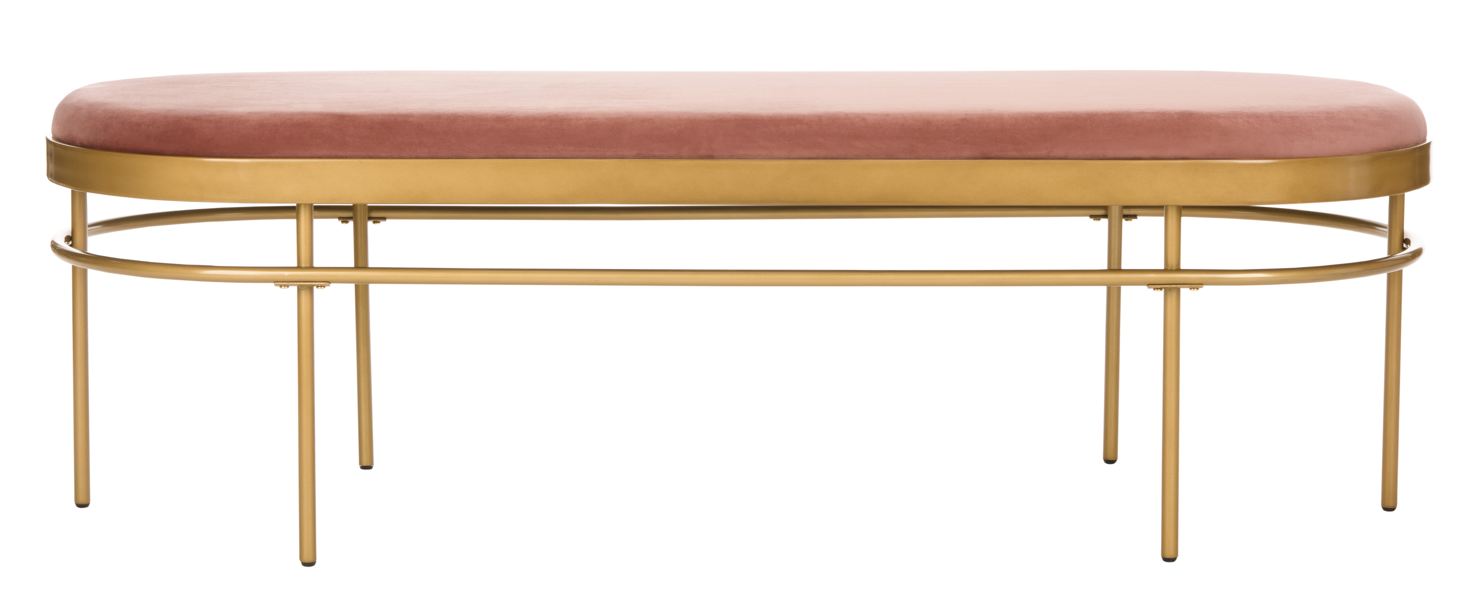 SAFAVIEH Sylva Modern Glam Oval Upholstered Bench, Dusty Rose/Gold - Image 3