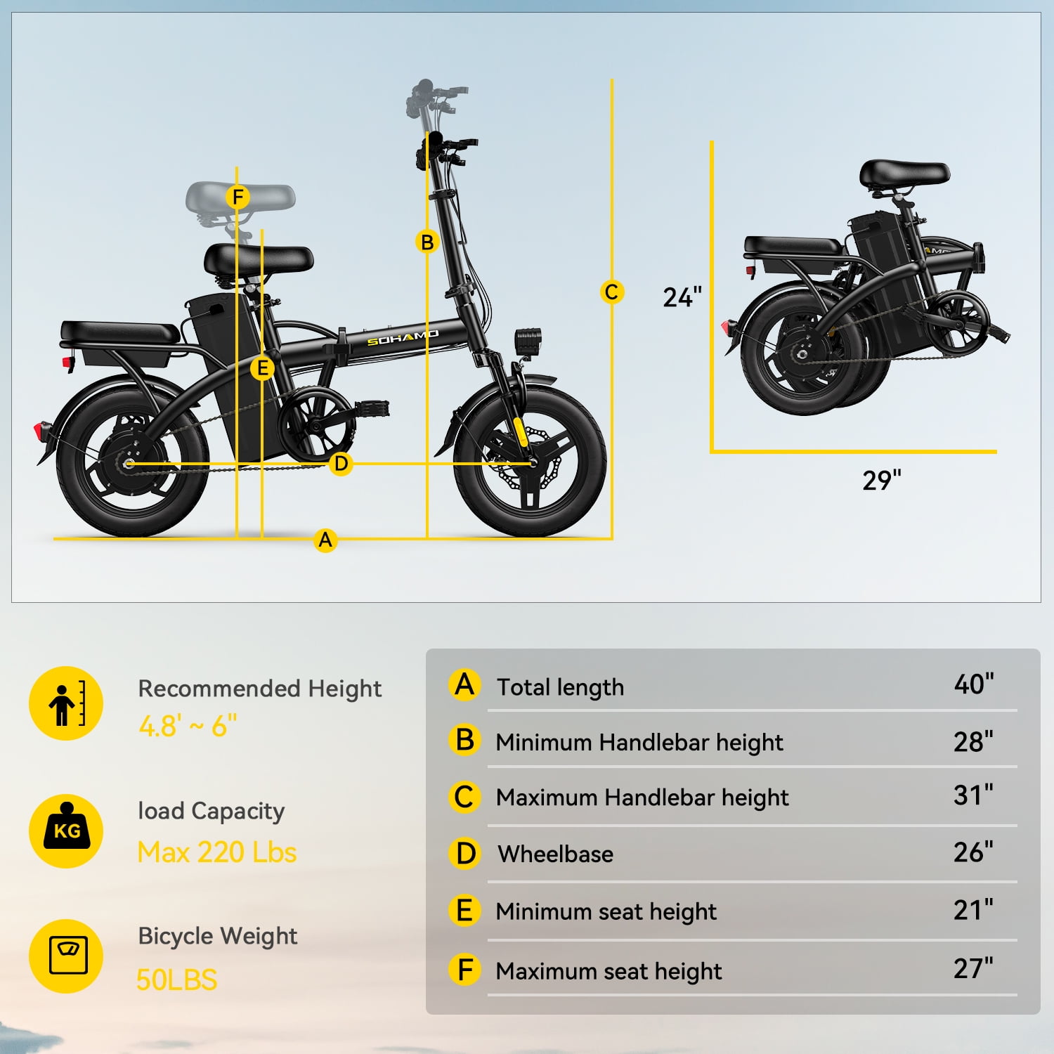 Sohamo 36V 10Ah Foldable Electric Bike w/Throttle, 400W Motor Electric Motorcycle for Adults, Mini Ebike for Teens and Adults over 14 years of age - Image 6