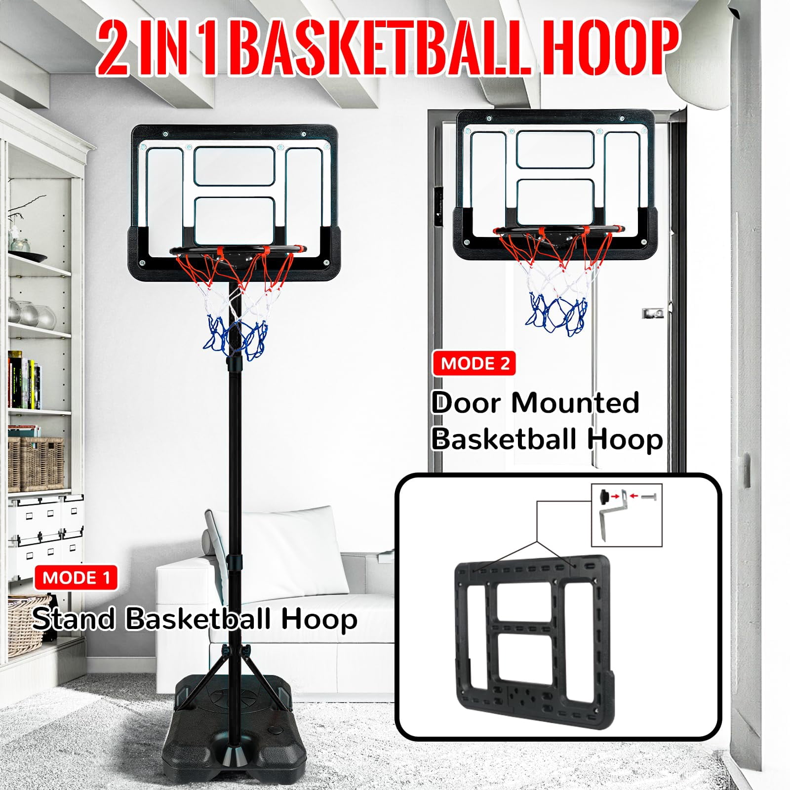 JBeeCtrl Kids Basketball Hoop for Kids with Stand Adjustable Height 3.5 ft-6.2 ft Indoor & Outdoor Portable Toddler Kids Basketball Goal - Image 3