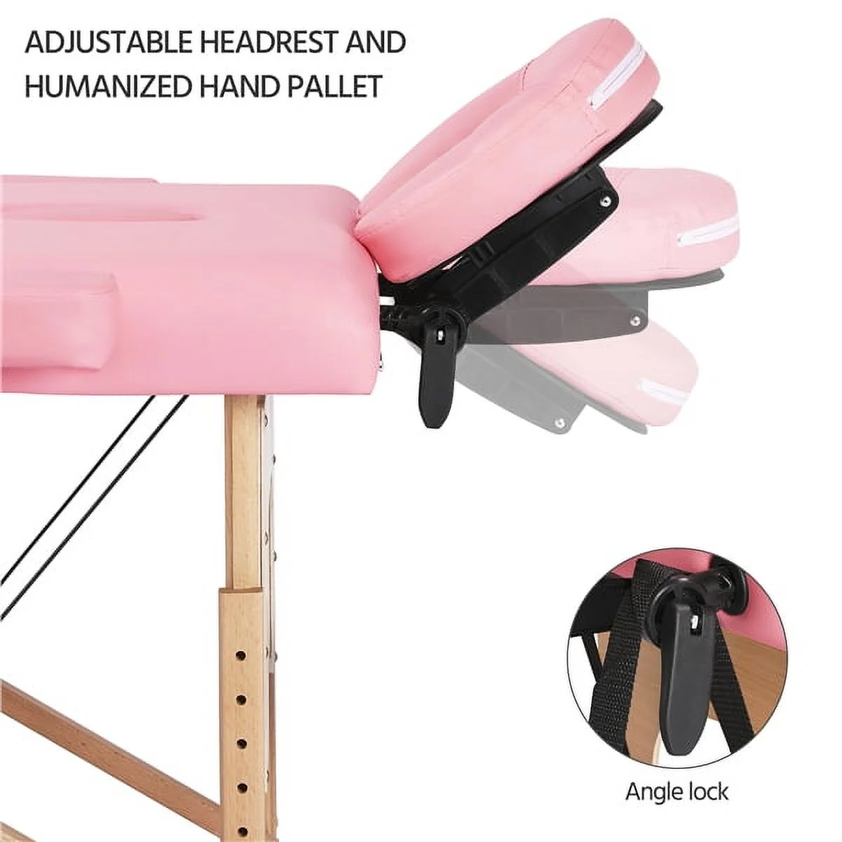 Alden design Fold Portable Massage Table w/ Removable Headrest Armrests, Pink - Image 15