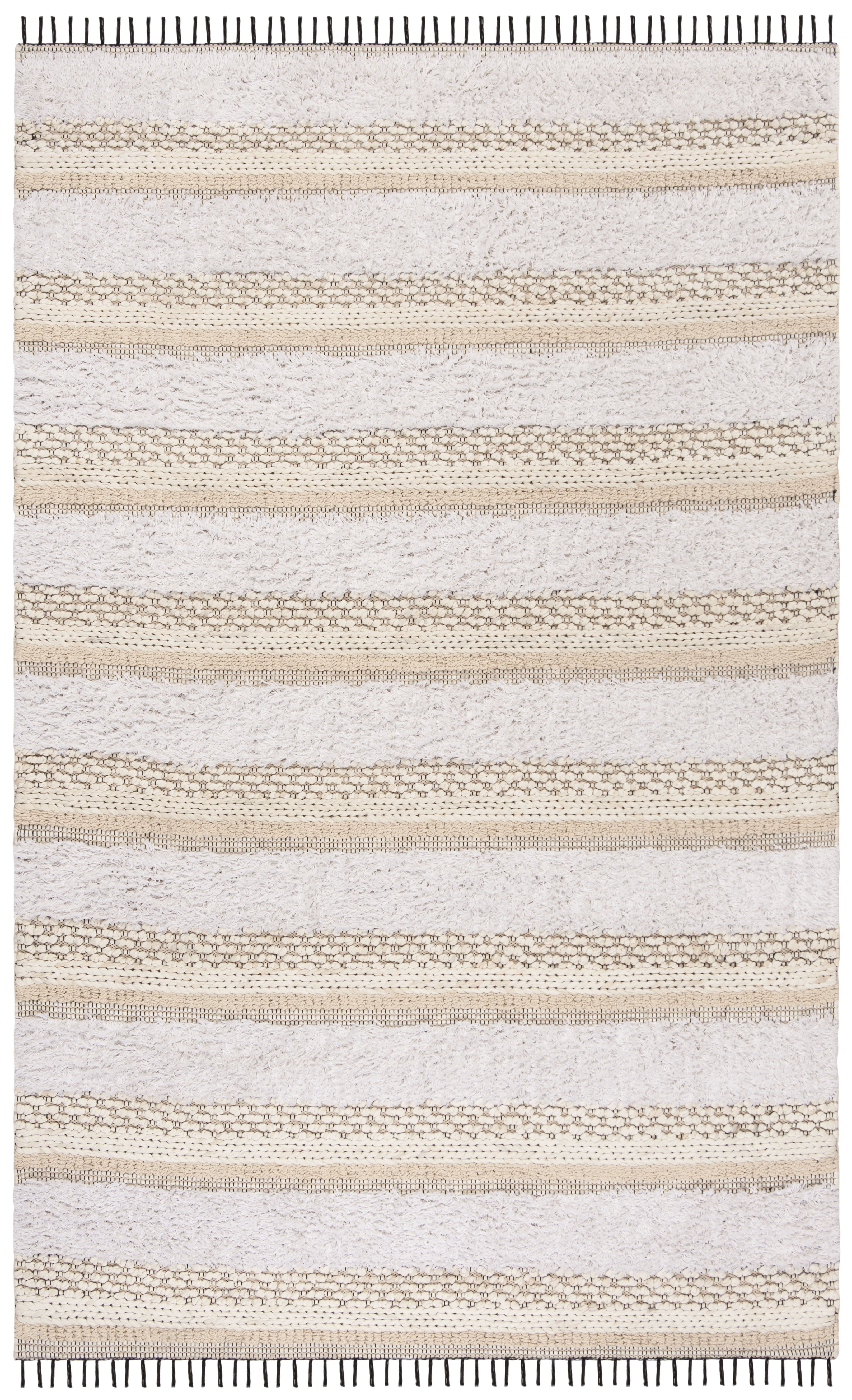 SAFAVIEH Boston Annandale Striped Textured Cotton Area Rug, Ivory/Beige, 5' x 8' - Image 4