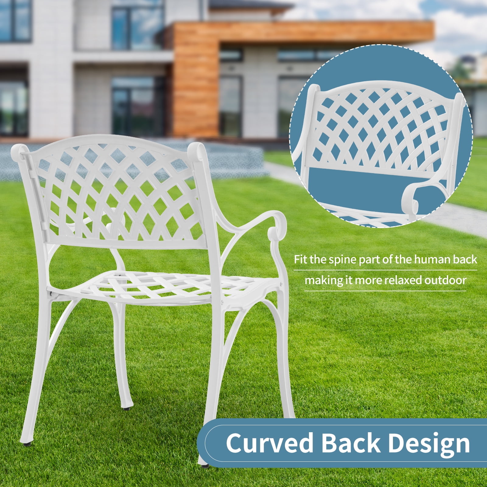 PATIO-IN Cast Aluminum Outdoor Patio Chairs - Set of 2, White - Image 4