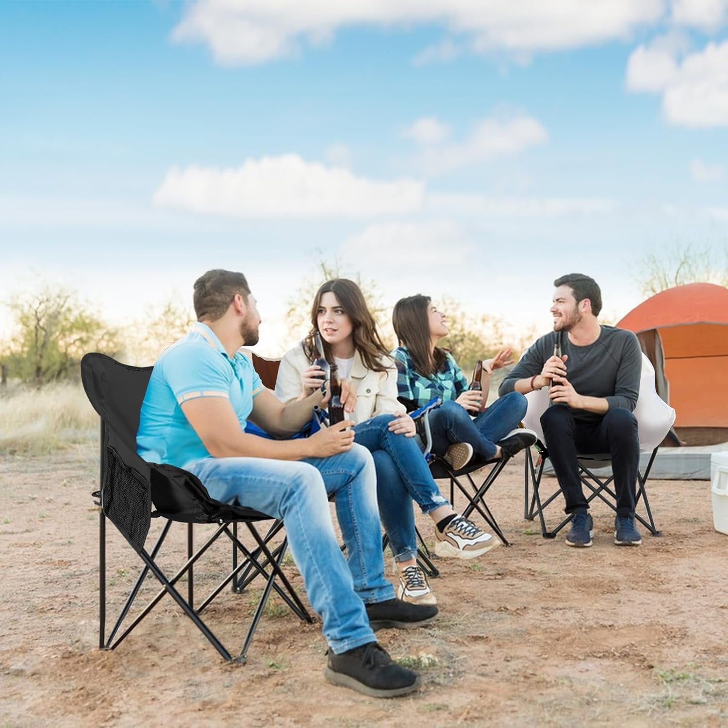 GVDV Foldable Camping Chair with Side Pocket, 600D Waterproof Oxford Cloth, Black - Image 5