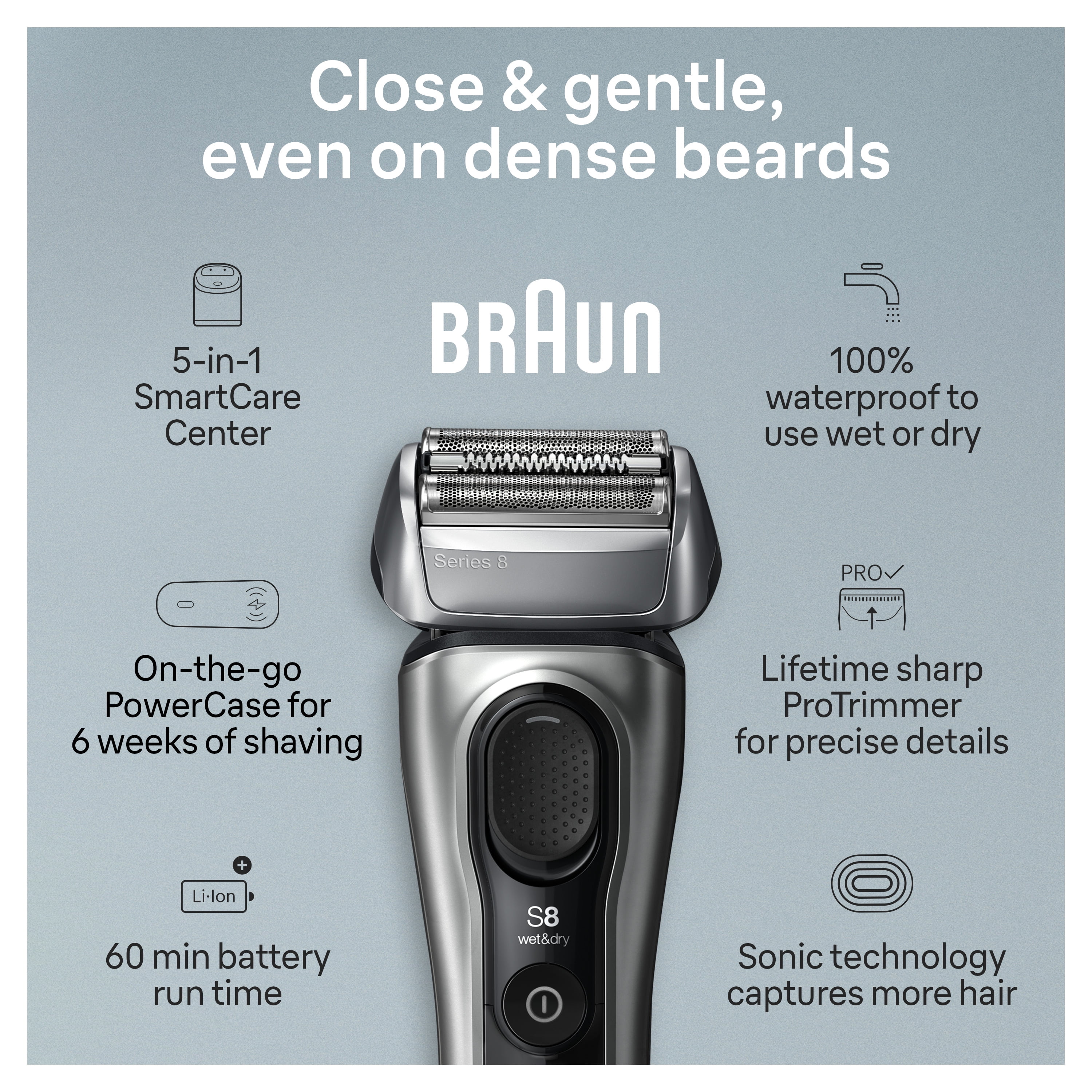 Braun Series 8 Electric Shaver for Men, 5in1 SmartCare Center, Powercase, 8577cc Galvano Silver - Image 3