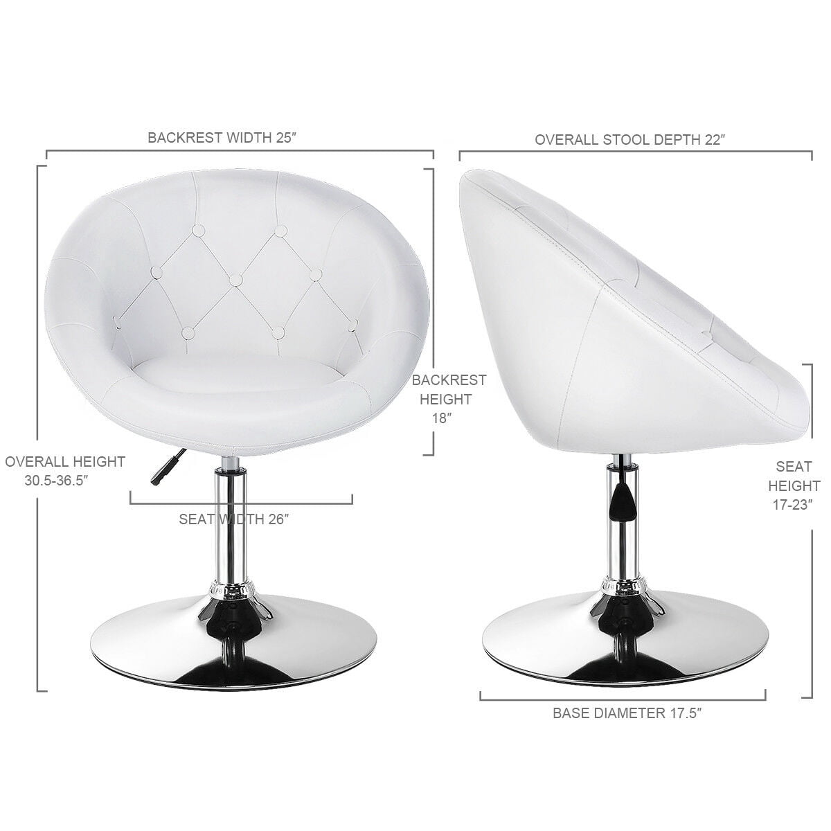 Costway PU Leather Swivel Accent Chair, Tufted, Solid White - Image 5