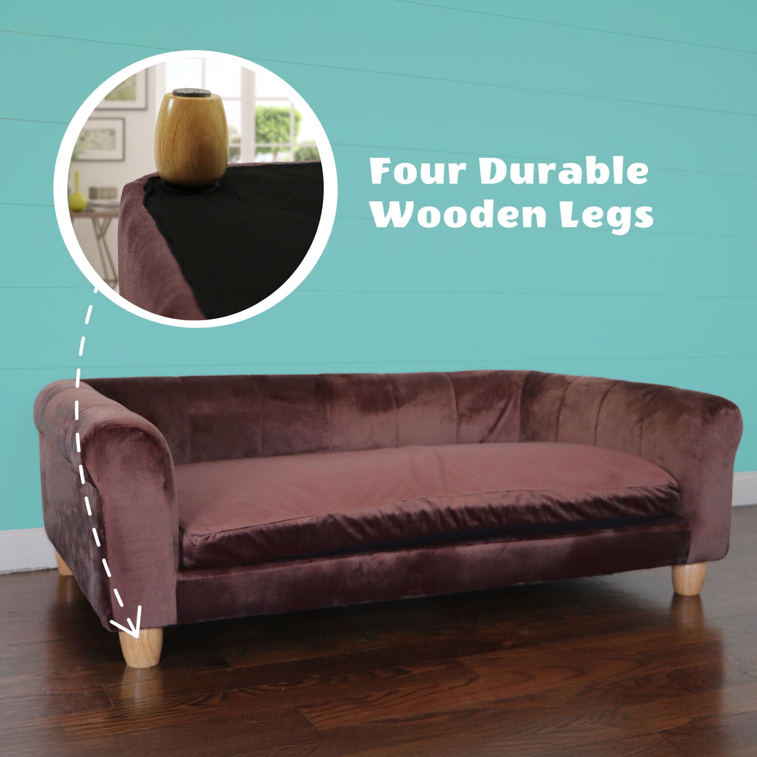 Critter Sitters 42-in. Elegant Brown Faux-Velvet Rectangle Dog Pet Bed - Image 20