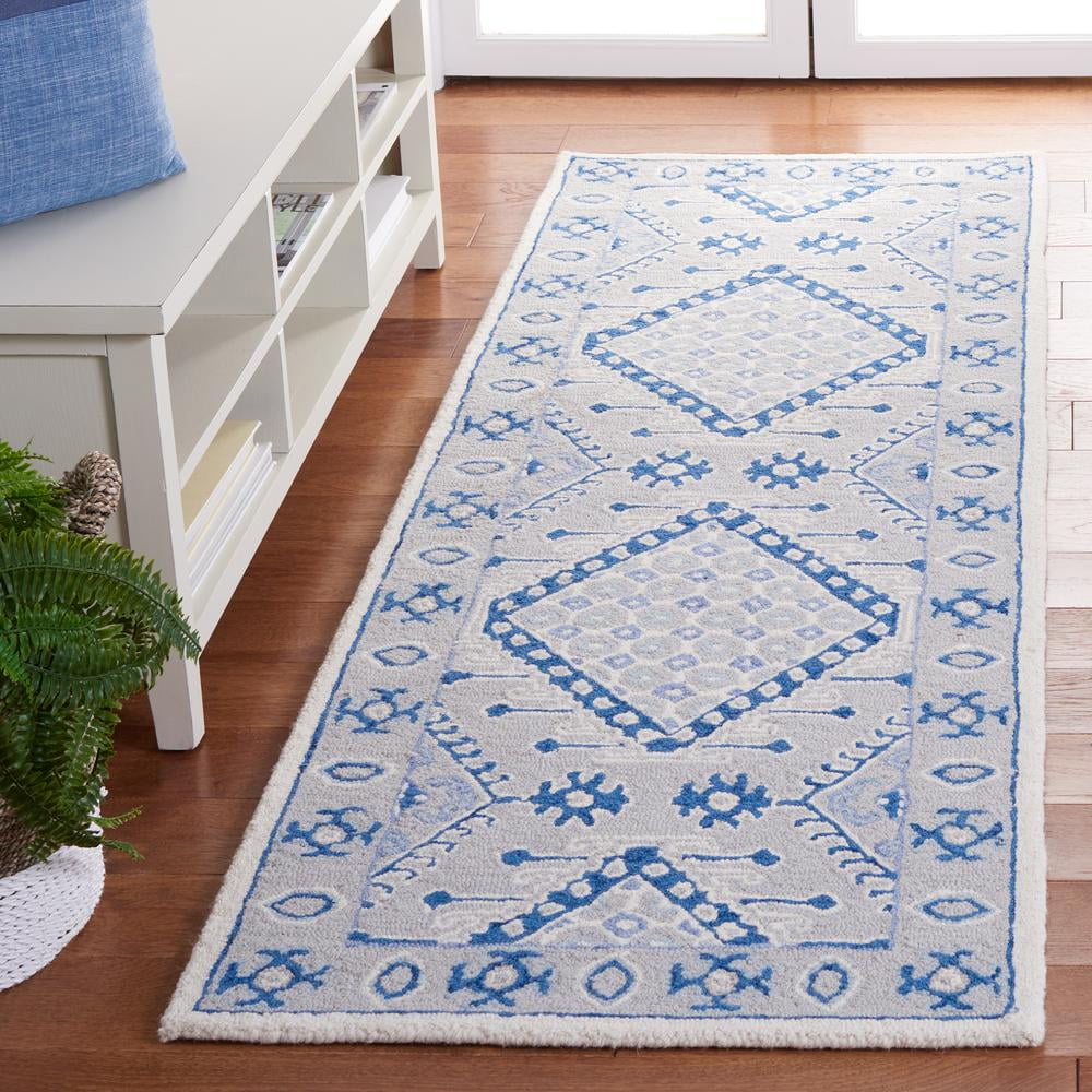 SAFAVIEH Micro-Loop Jolene Geometric Wool Runner Rug, Light Grey/Blue, 2'3" x 7' - Image 2