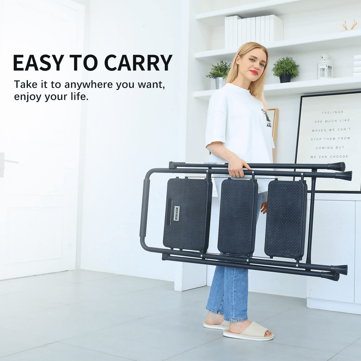 3 Step Ladder, Folding Step Stool with Wide Anti-Slip Pedal, Portable Folding Handgrip Step Ladder for Household and Office, Black - Image 2