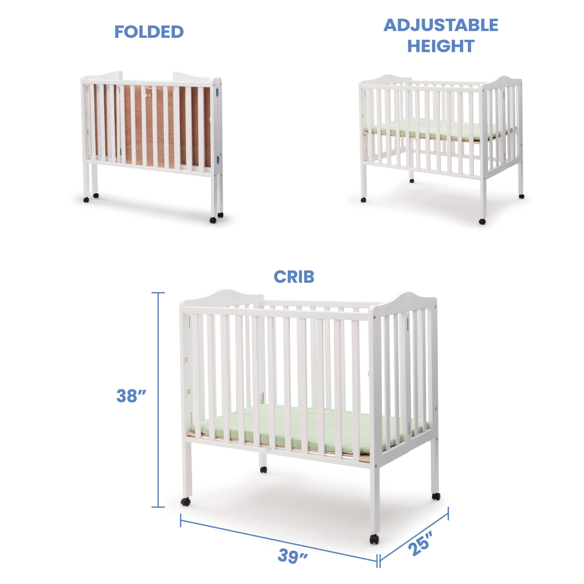 Delta Children Folding Portable Baby Mini Crib with 1.5-inch Mattress, White - Image 2