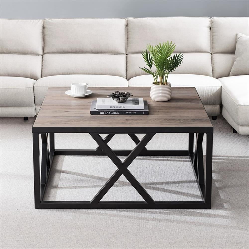 Evelyn&Zoe Jedrek 35" Wide Square Coffee Table, Blackened Bronze/Gray Oak - Image 3