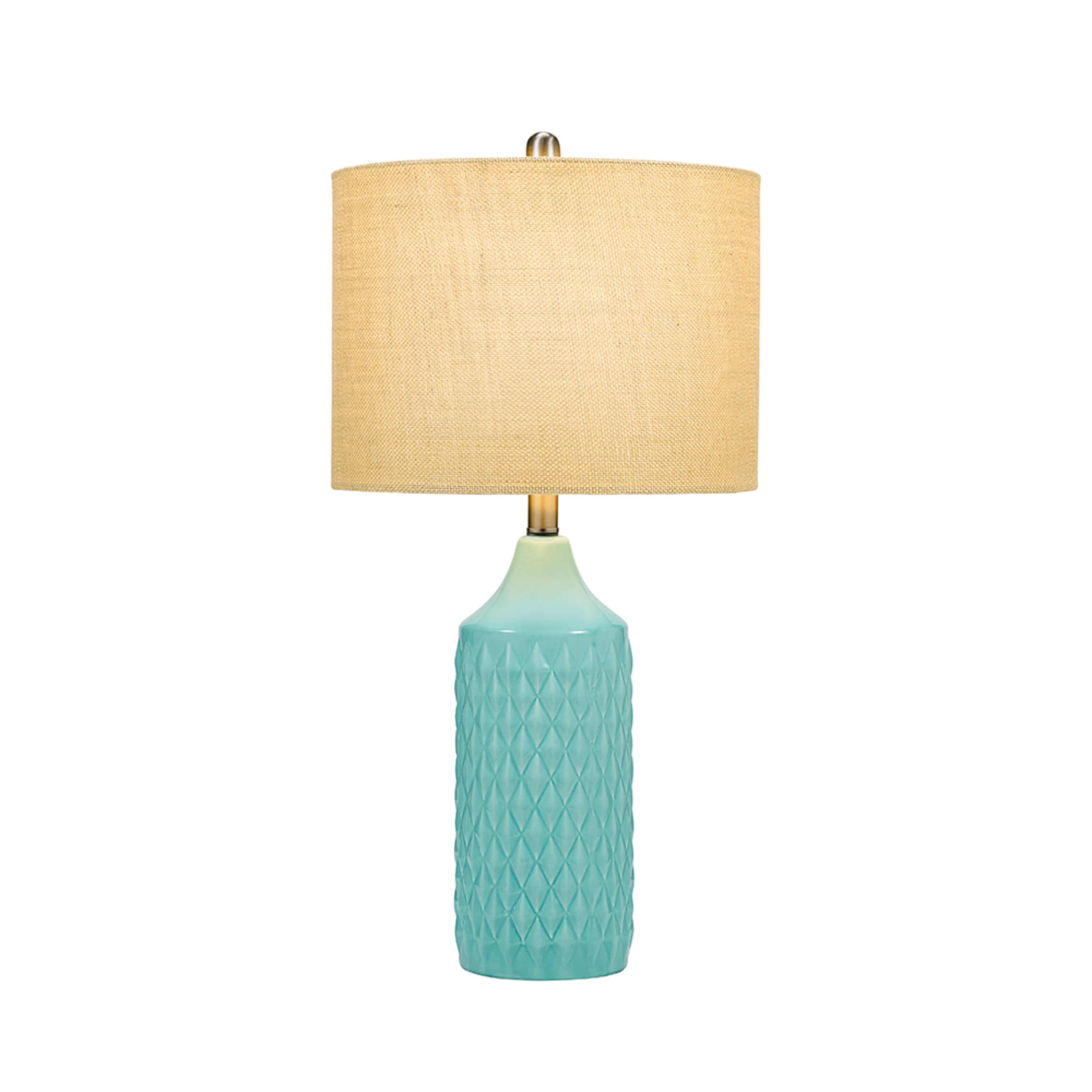 Cresswell Lighting 26.5" Coastal Quilted Ceramic Table Lamp with Natural Linen Drum Shade, Aqua Blue Finish - Image 7