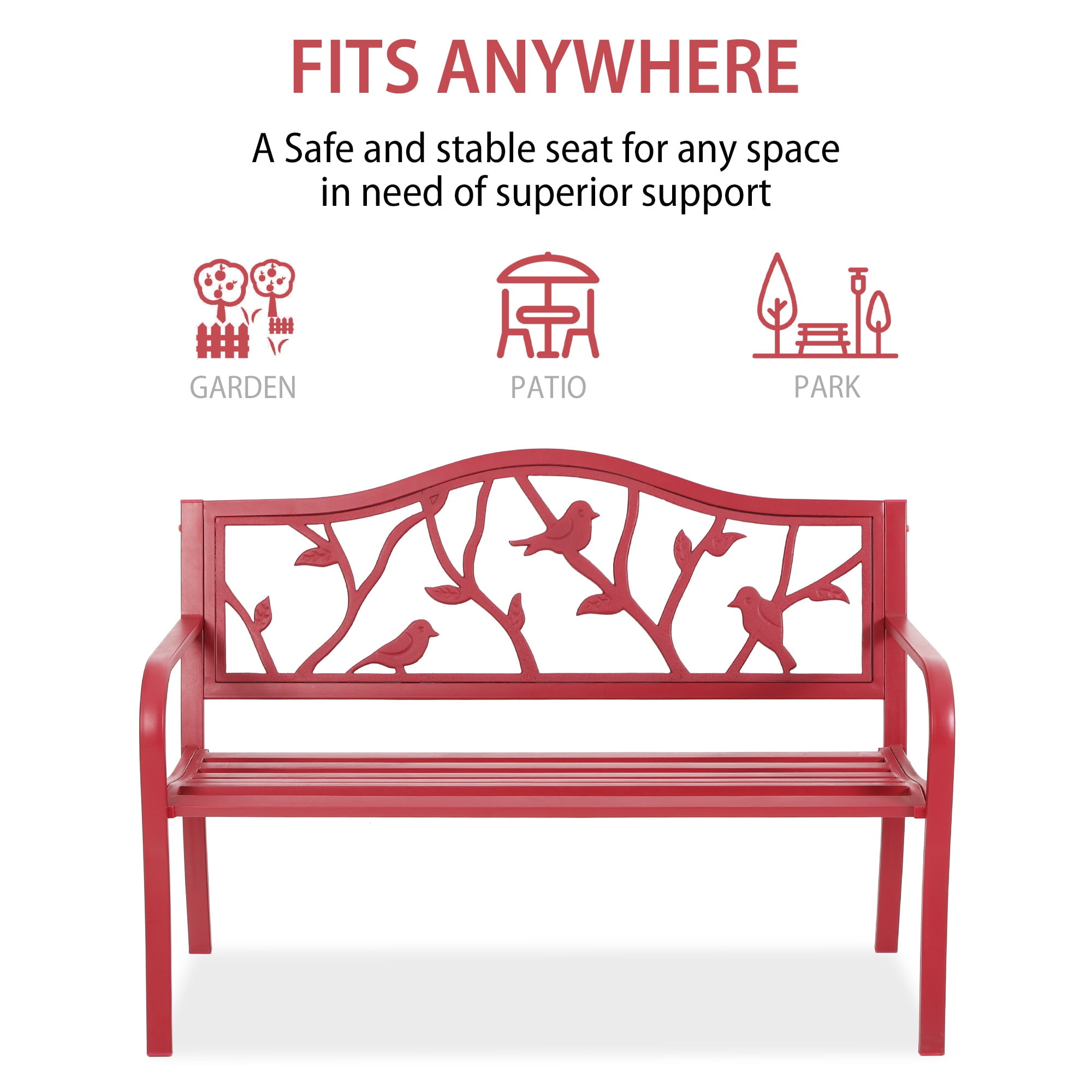 Sophia & William 50" Outdoor Metal Patio Garden Bench - Red Bird - Image 6