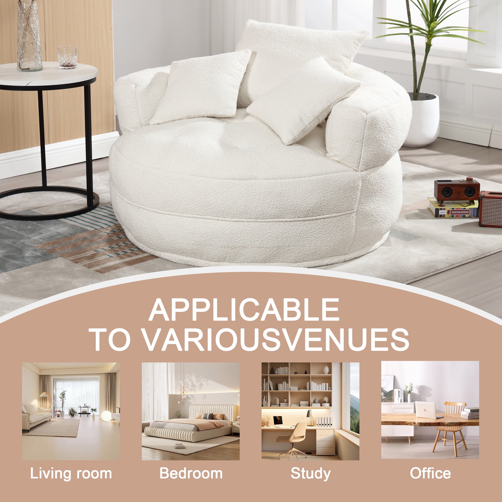 MOONMISS Beige Round Accent Chair with Tufted Seat - Image 4